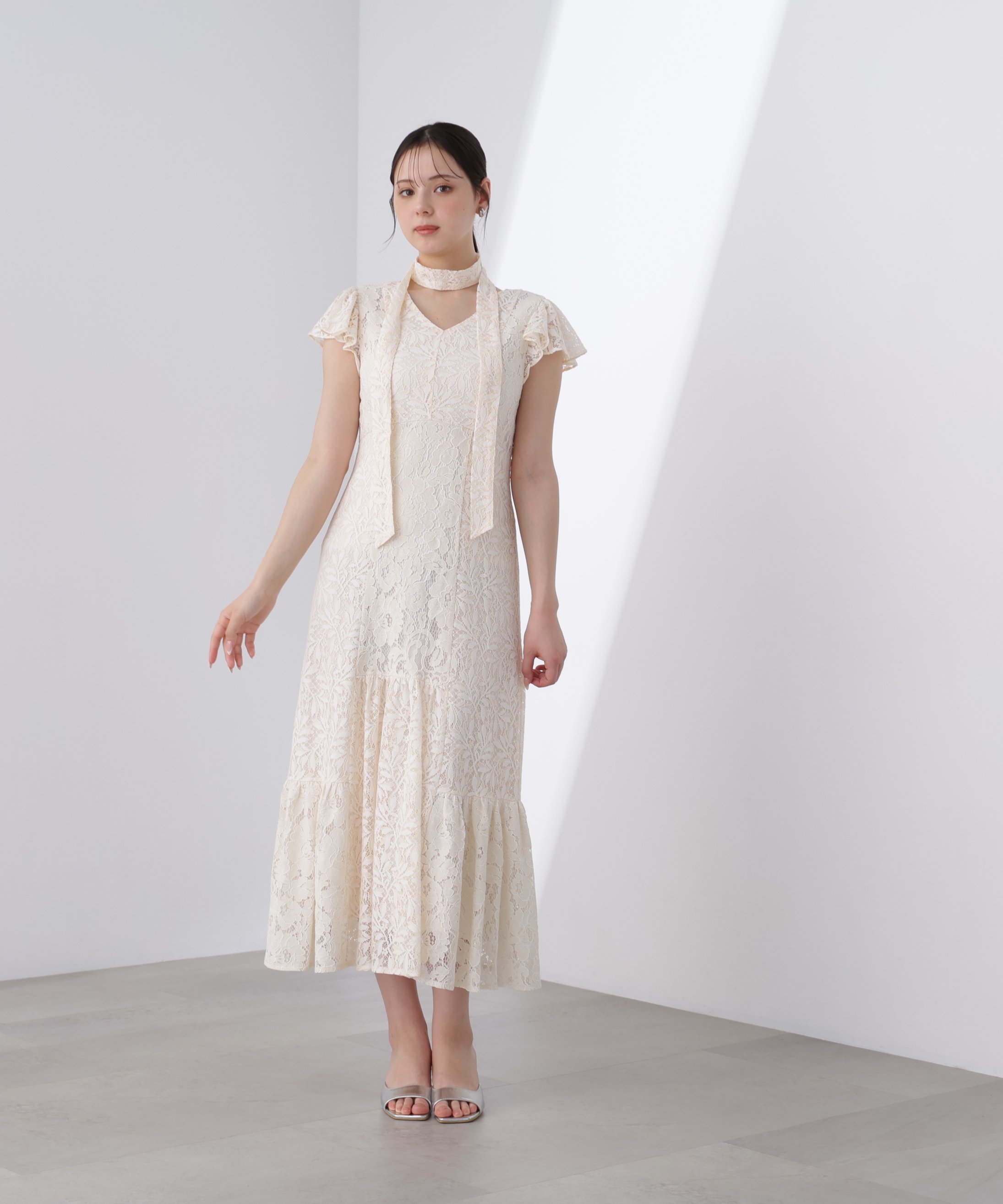 PROPORTION BODY DRESSING ＜Lou Lou fee(ルルーフェ)＞タイ付きレースワンピース プロポーションボディドレッシング ワンピース・ドレス ワンピース ベージュ ブラック