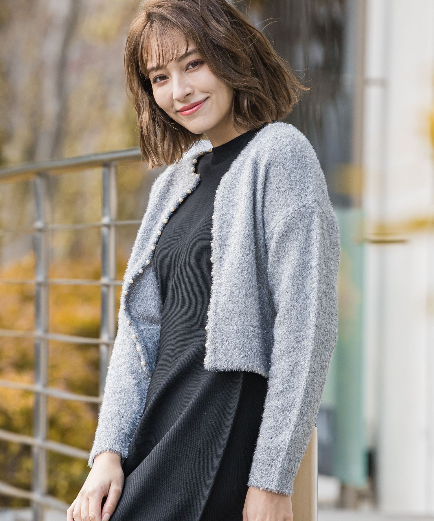 ketty パールトリムラメモールカーディガン ≪手洗い可能≫ ケティ トップス カーディガン グレー ホワイト ブラック【送料無料】のサムネイル