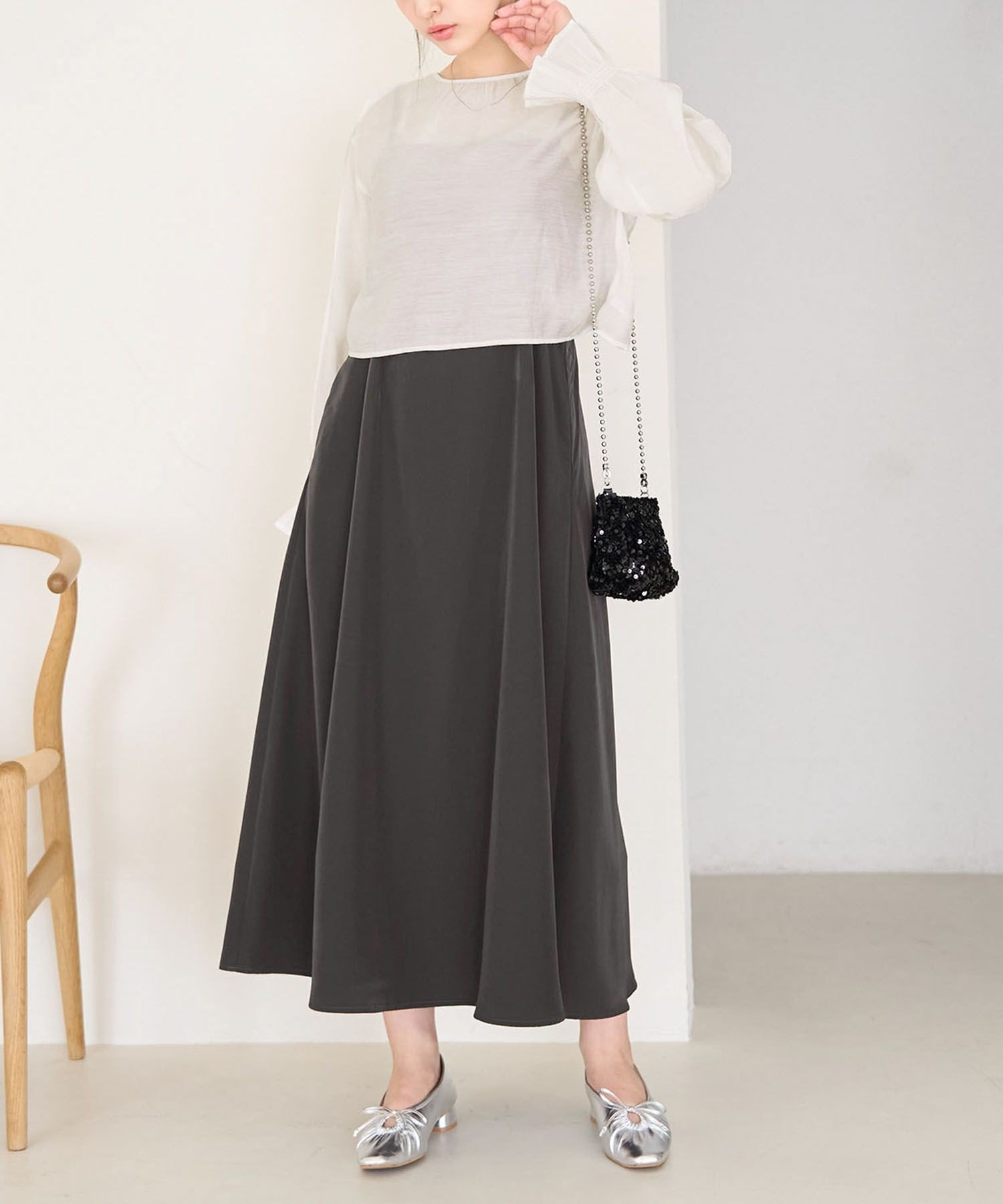 【SALE／50%OFF】ROPE' PICNIC シアーブラウスキャミワンピース ロペピクニック ワンピース・ドレス ワンピース グレー ベージュ【送料無料】 stylife-14400093 Rakuten Fashion サンプル画像3