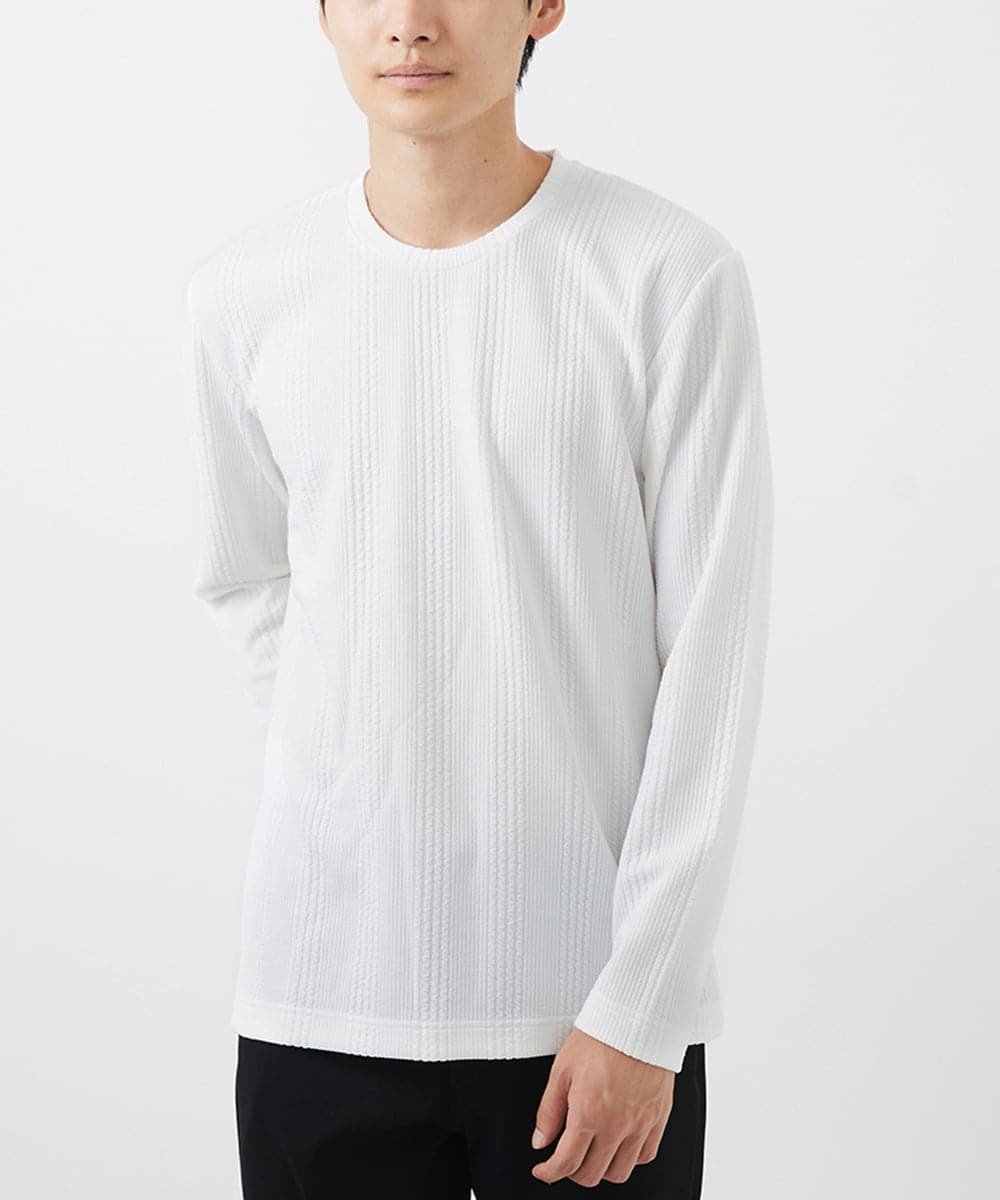 【SALE/30%OFF】MK MICHEL KLEIN homme 【大きいサイズあり】クルーネック長袖カットソー/フクレストライプ ミッシェルクランオム トップス カットソー・Tシャツ ホワイト パープル ネイビー