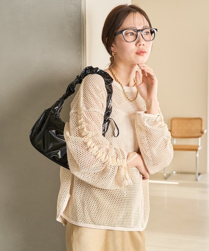 【SALE／60%OFF】FREAK'S STORE メッシュ 袖ライン ギャザー プルオーバー【限定展開】 25SS フリークスストア トップス カットソー・Tシャツ ベージュ ブラック ブラウンのサムネイル