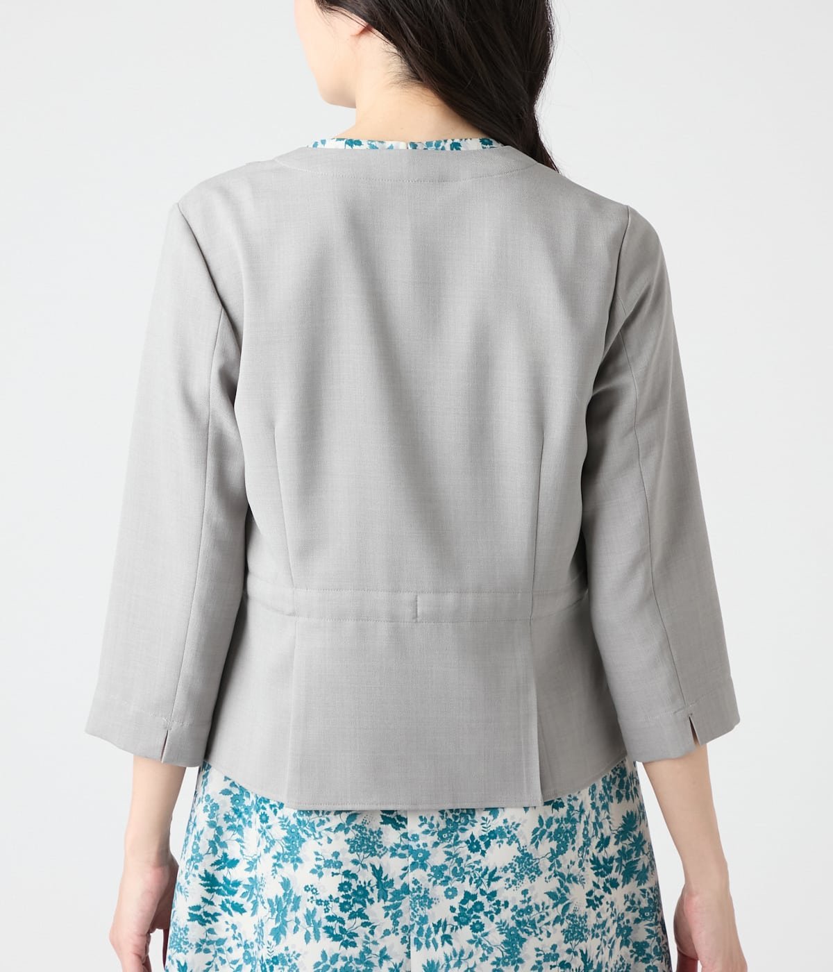 NEWYORKER WOMEN L-SIZE 【L】ポリエステル変形バスケット ジャケット見えドロストブラウス ニューヨーカー エルサイズ トップス シャツ・ブラウス グレー