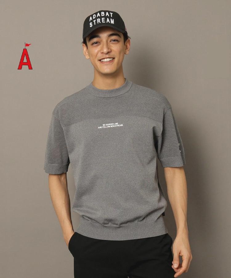【SALE／30%OFF】ADABAT STREAM 半袖メッシュコンビニット アダバット トップス ニット ピンク ブラック【送料無料】