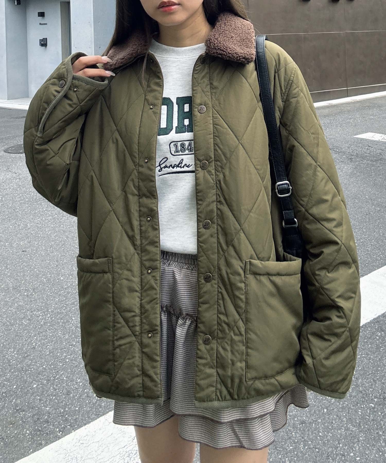 【SALE／54%OFF】AS KNOW AS plus ♪衿取り外し可能 2WAYキルティングジャケット アズノゥアズプラス ジャケット・アウター ブルゾン・ジャンパー カーキグリーン ホワイト ブラック【送料無料】