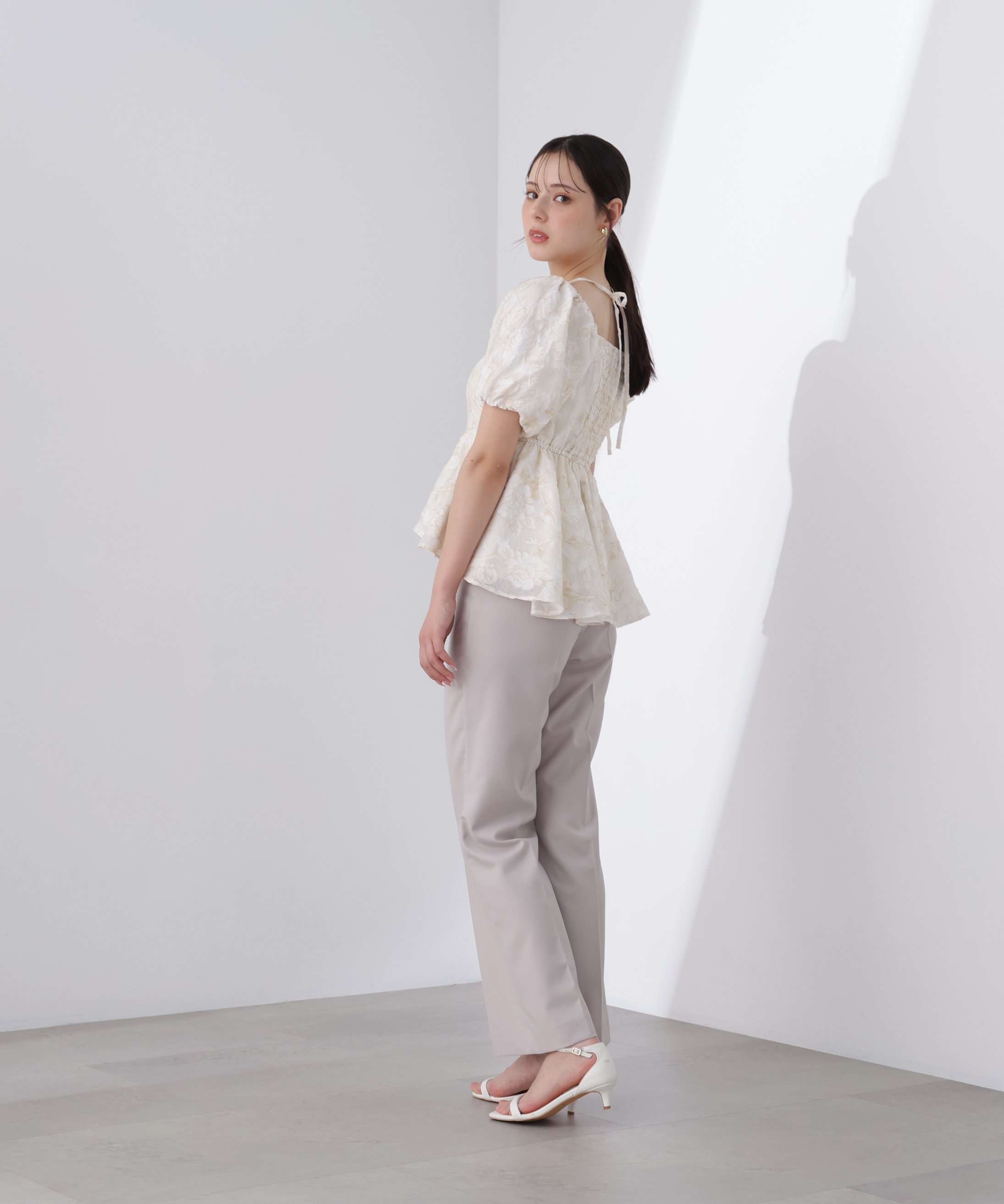 PROPORTION BODY DRESSING バルーンスリーブペプラムセットアップ プロポーションボディドレッシング ワンピース・ドレス ワンピース グレー ベージュ
