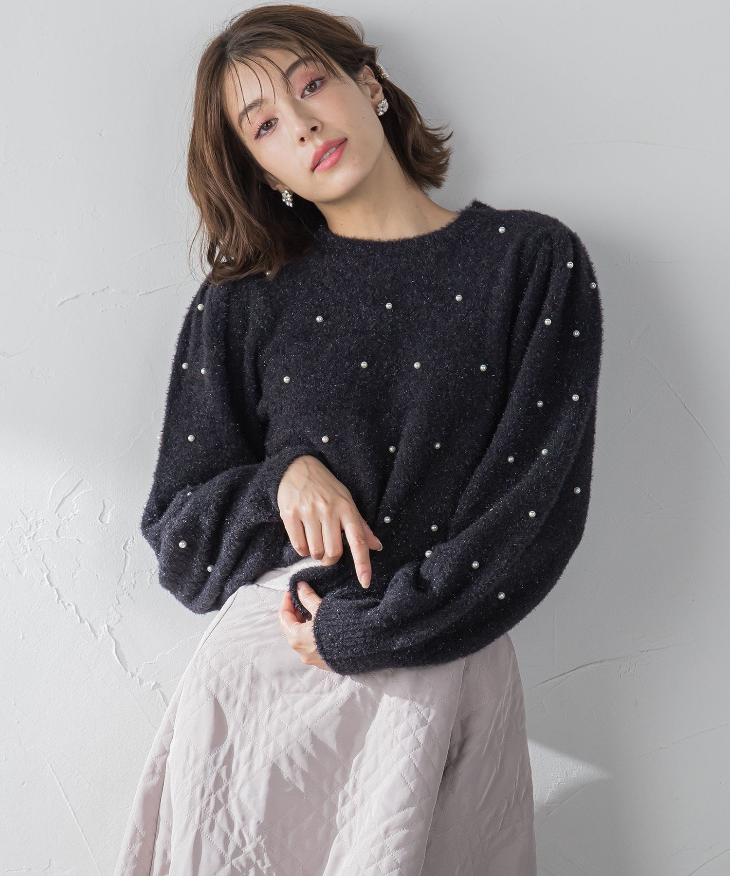 【SALE／30%OFF】ketty ドットパールラメモールプルオーバー ≪手洗い可能≫ ケティ トップス ニット ブラック ホワイト グレー【送料無料】のサムネイル