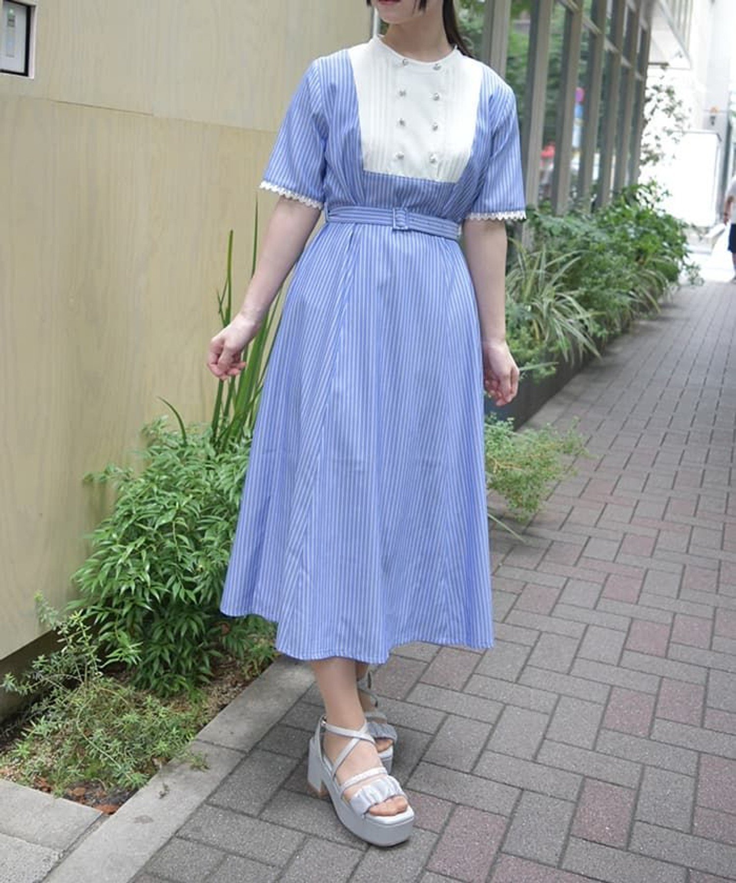 【SALE／53%OFF】axes femme フレンチマリンストライプワンピース アクシーズファム ワンピース・ドレス ワンピース グレー ホワイト ブルーのサムネイル