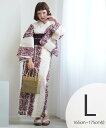 Nico@ntique ニコアンティーク 浴衣3点セット クリーム麻の葉とえんじのよろけ菊 Lサイズ ウタタネ 着物・浴衣・和装小物 浴衣【送料無料】