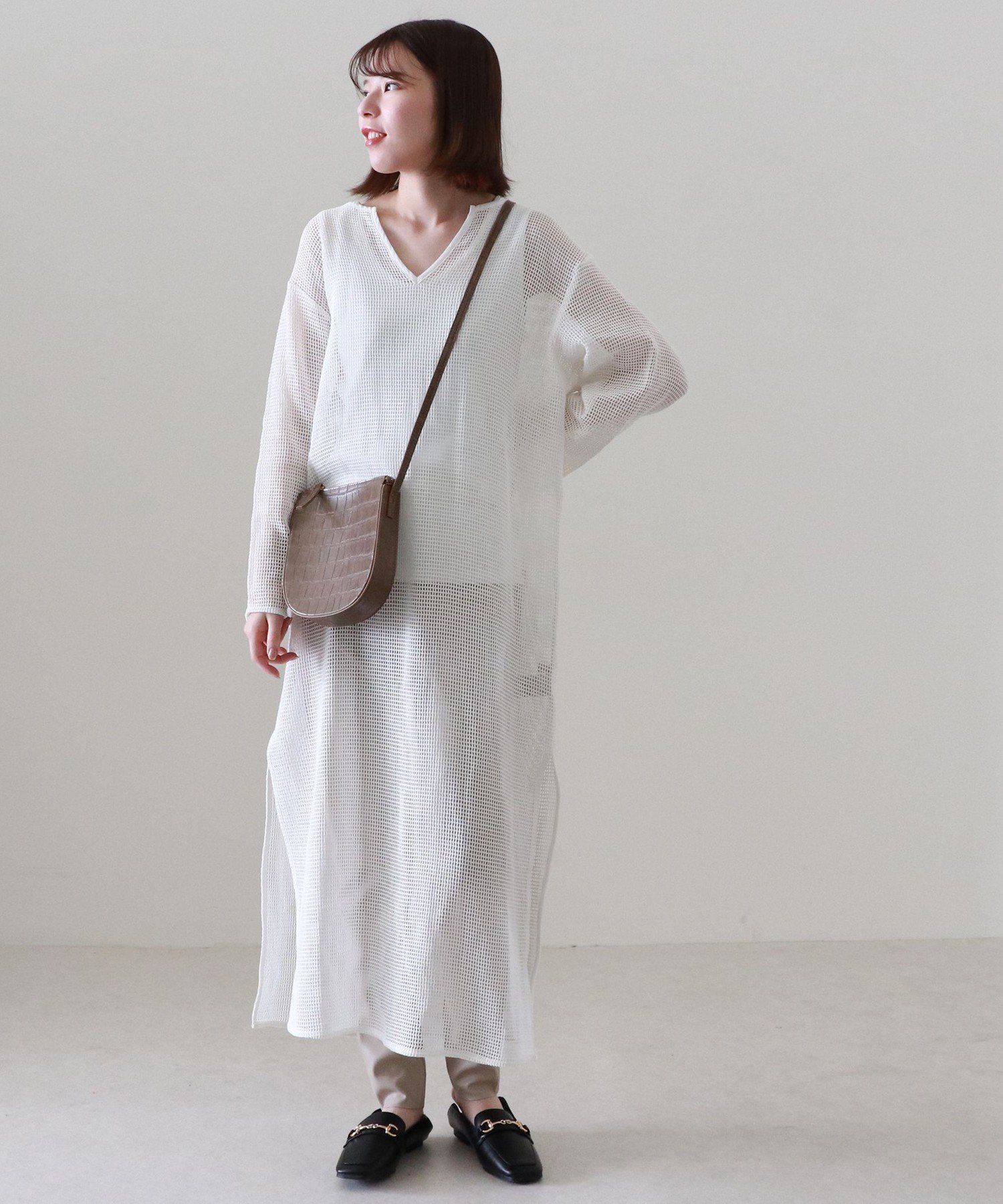 【SALE／56%OFF】cheek メッシュニュアンスワンピース チーク ワンピース・ドレス ワンピース ホワイト ベージュのサムネイル