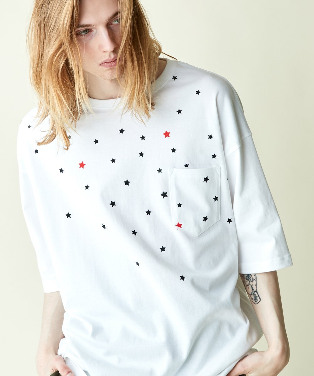 rehacer rehacer:Star Drop Wide T レアセル トップス カットソー・Tシャツ ブラック ホワイト