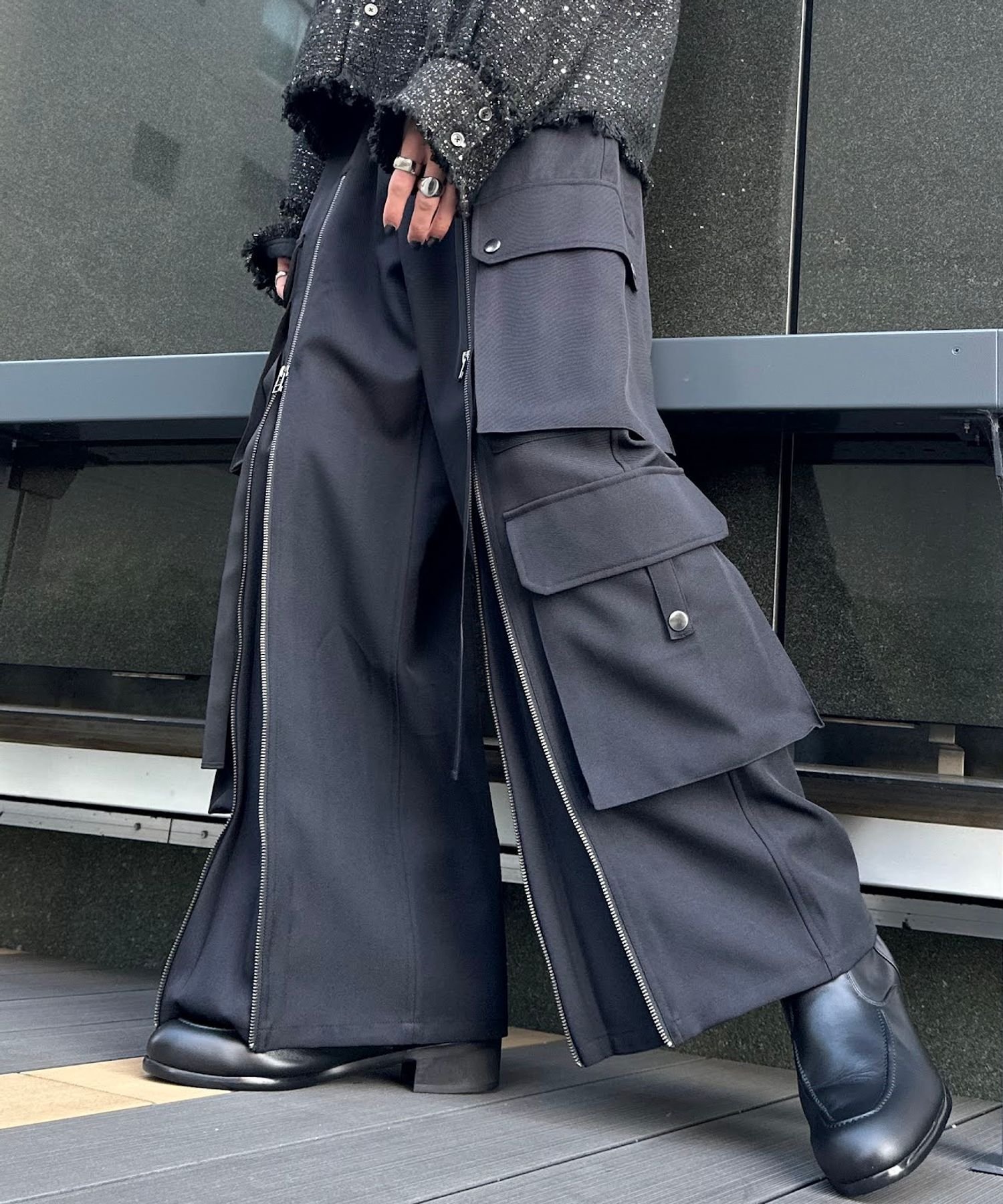 HARE マテリアルZIPカーゴパンツ ハレ パンツ カーゴパンツ ブラック グレー【送料無料】のサムネイル