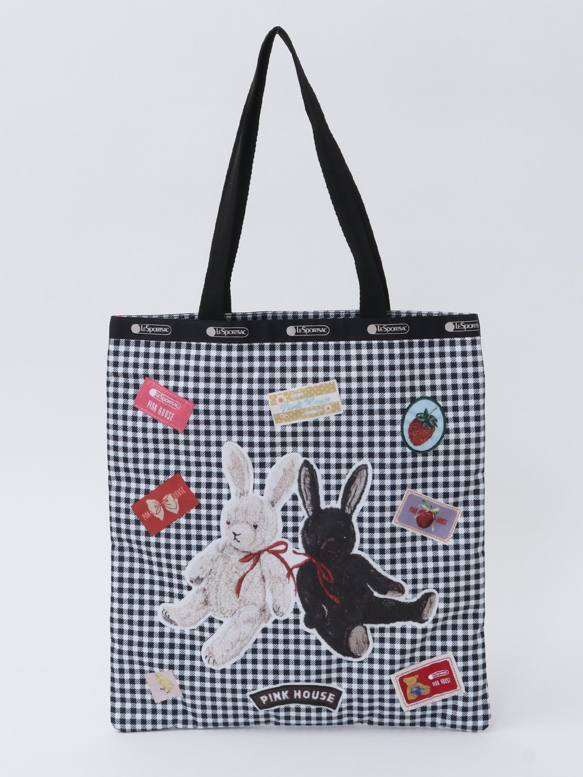 トートバッグ PINK HOUSE 【 LeSportsac * PINK HOUSE 】LARGE EMERALD TOTE PH Gingham Check Rabbits ピンクハウス バッグ トートバッグ ブラック【送料無料】