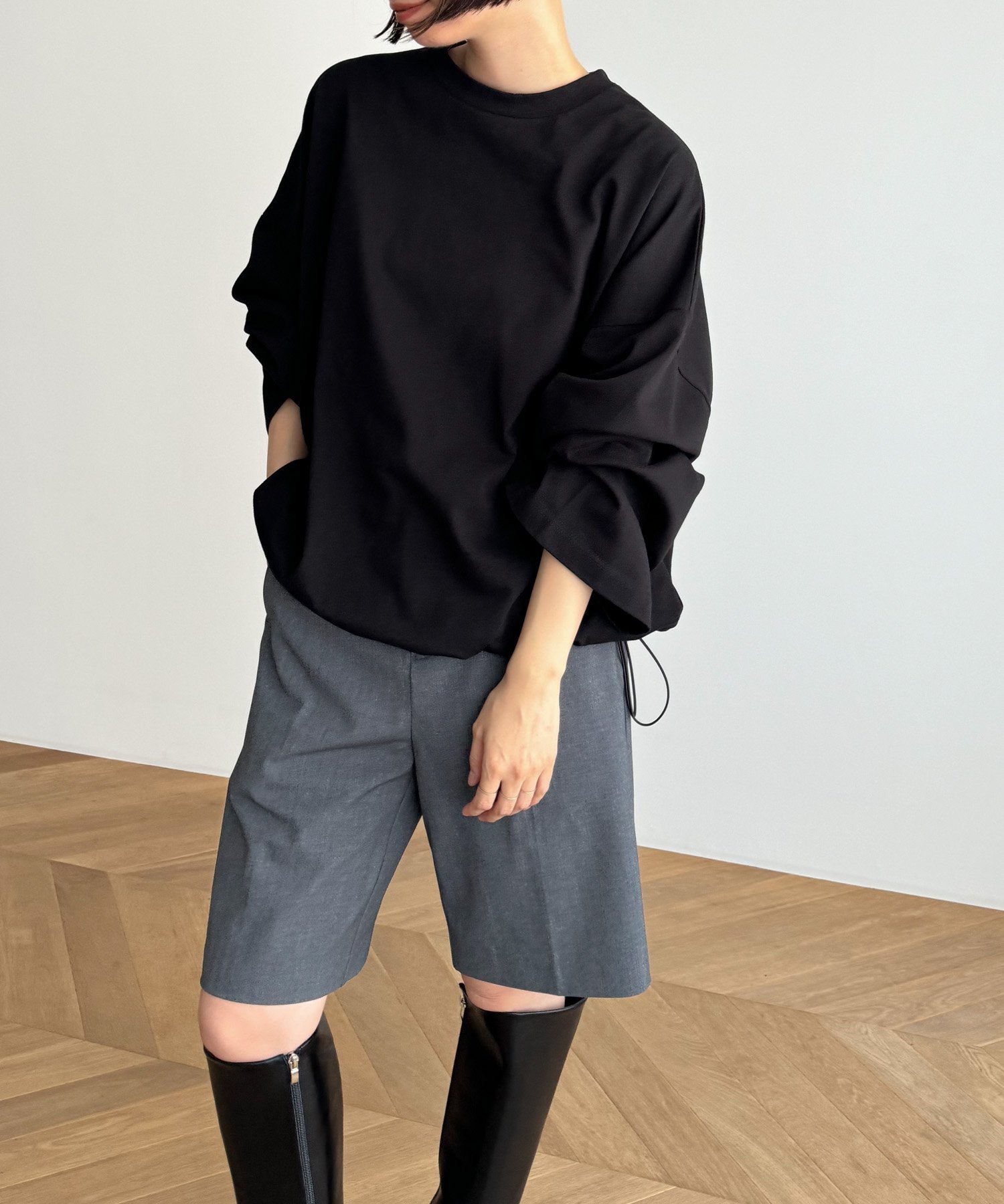 El mar El mar(エルマール) ドロストオーバーサイズロンT キャナルジーン トップス カットソー・Tシャツ ホワイト ブラック【送料無料】のサムネイル