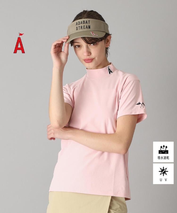 ADABAT STREAM UVカット/吸水速乾 ドライタッチモックネックT アダバット トップス カットソー・Tシャツ ブラック ピンク【送料無料】