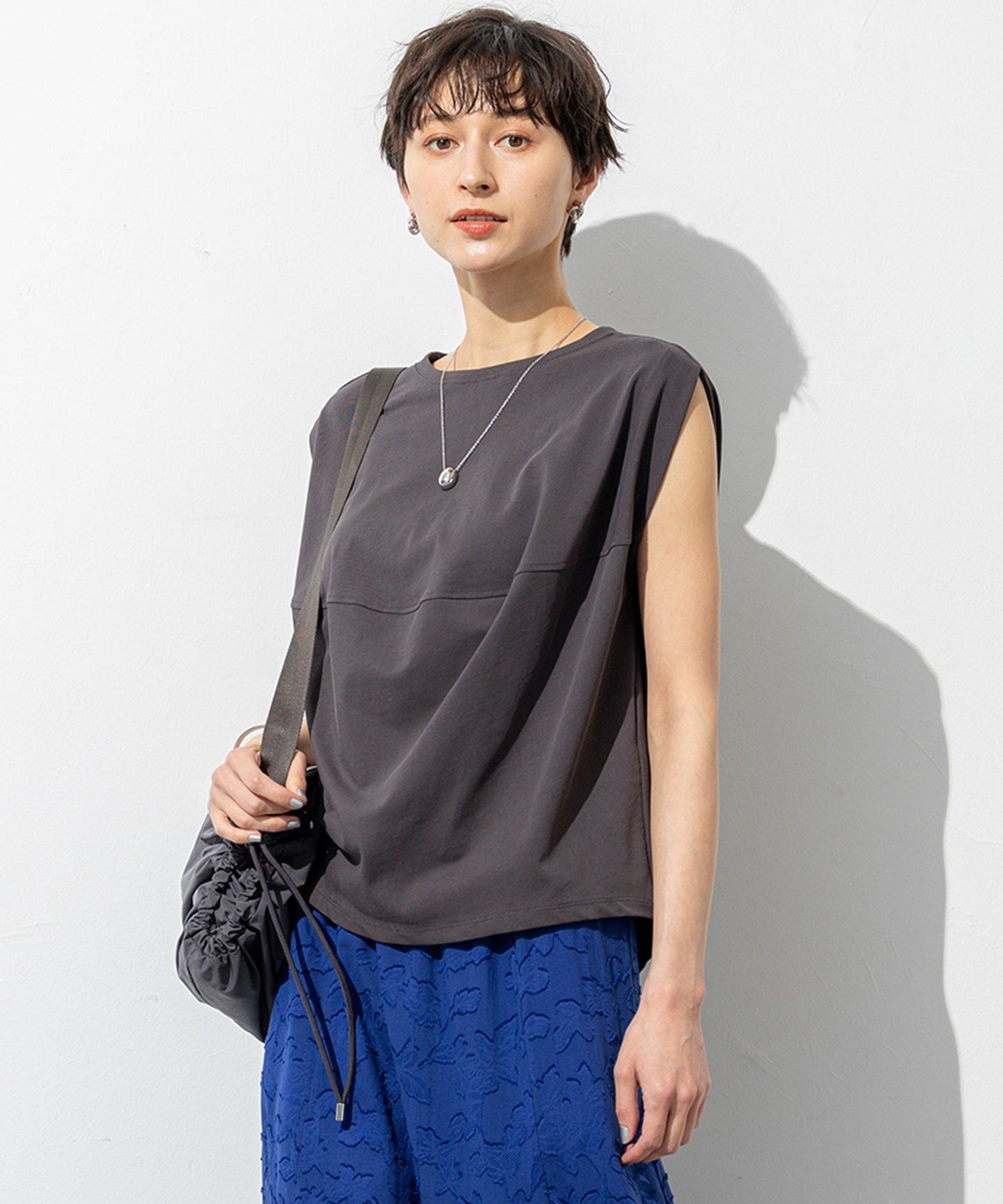 23区 S 【SLOW/一部店舗限定】ライトツイストコットン 切り替えデザイン Tシャツ ニジュウサンク トップス カットソー・Tシャツ パープル グレー ホワイト