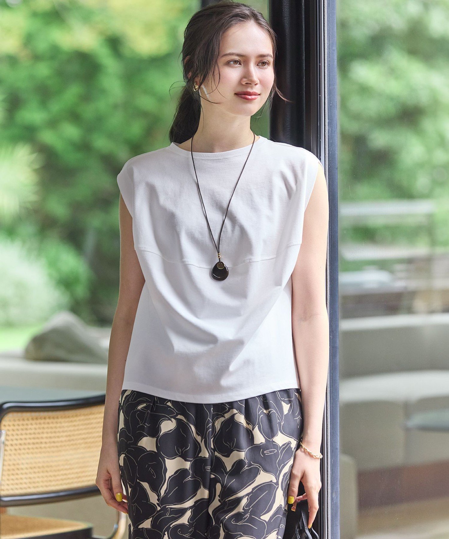23区 S 【SLOW/一部店舗限定】ライトツイストコットン 切り替えデザイン Tシャツ ニジュウサンク トップス カットソー・Tシャツ パープル グレー ホワイト