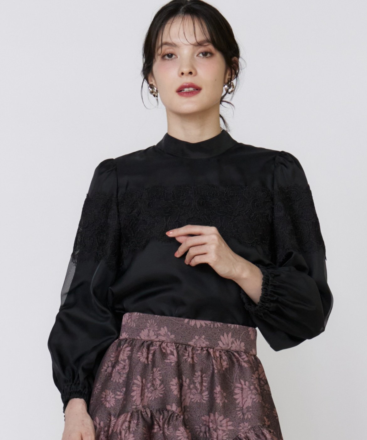 Maglie par ef-de 《大きいサイズ》シアーレースブラウス《M Maglie le cassetto》 マーリエ ル カセット トップス シャツ・ブラウス ピンク ブラック