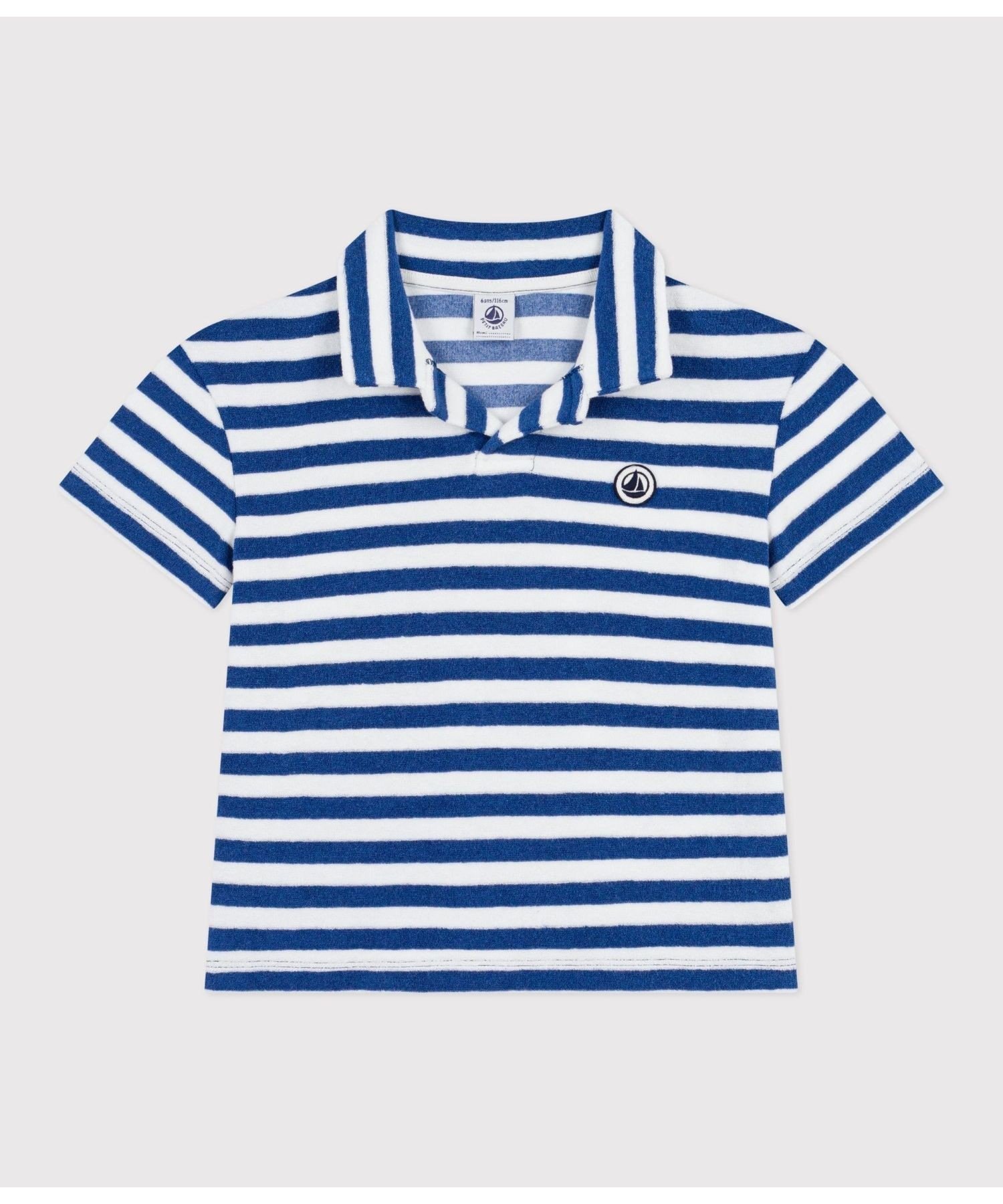 Short Sleeves - PETIT BATEAU パイルボーダー半袖ポロシャツ プチバトー トップス ポロシャツ ホワイト【送料無料】