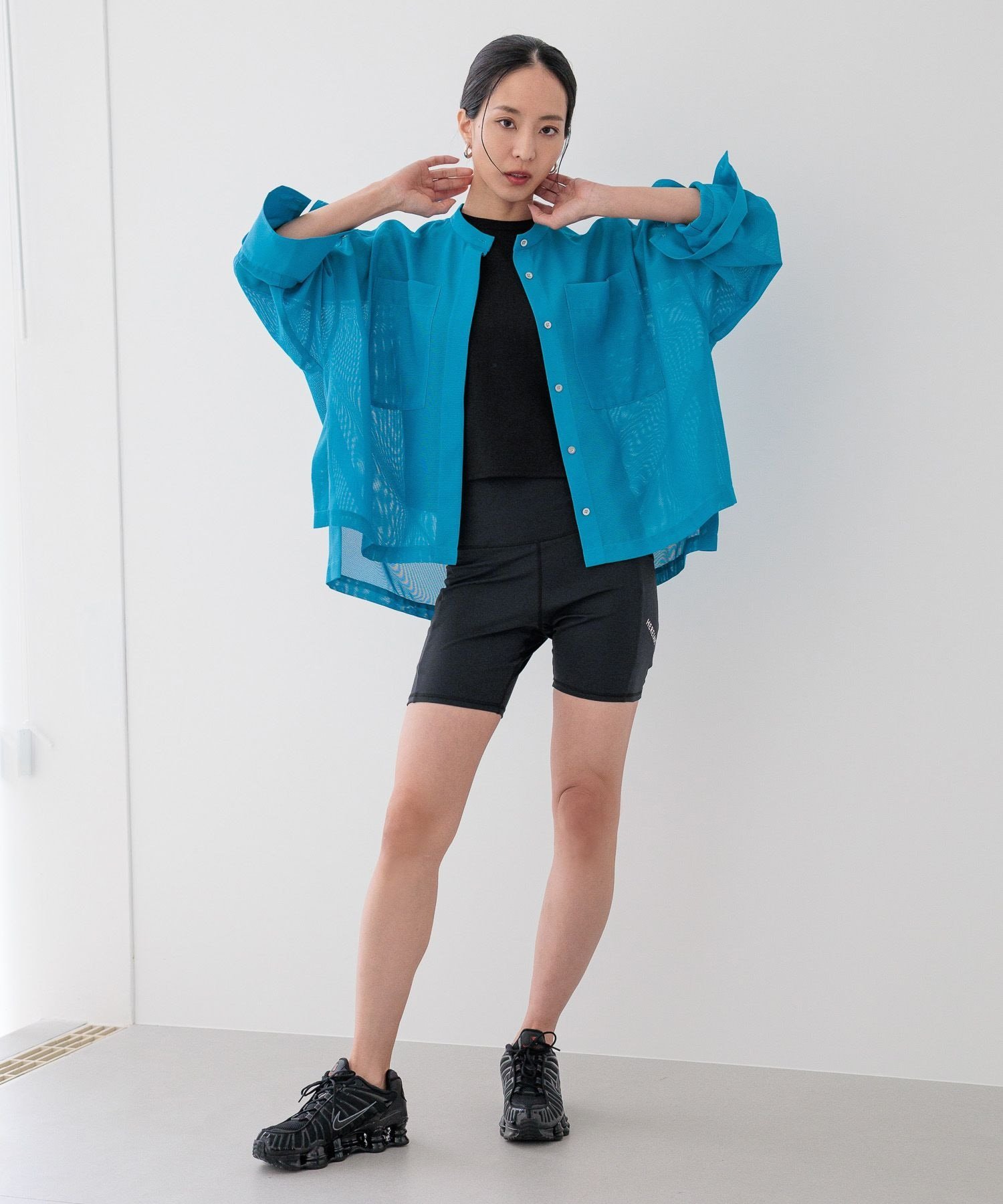 HEREIAM 【HEREIAM】BREEZEメッシュシャツ ベイフロー トップス シャツ・ブラウス ブラック ブルー ホワイト【送料無料】