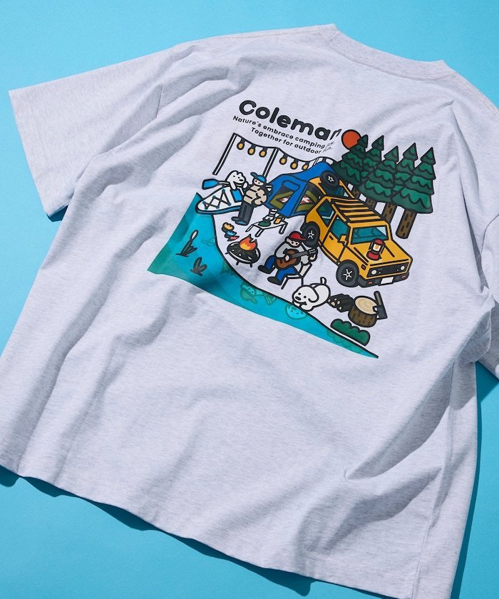 Coleman×matsui×FREAK'S STORE 別注 バックプリント クルーネックTシャツ/Lake Side フリークスストア トップス カットソー・Tシャツ グレー ブラウン ホワイト