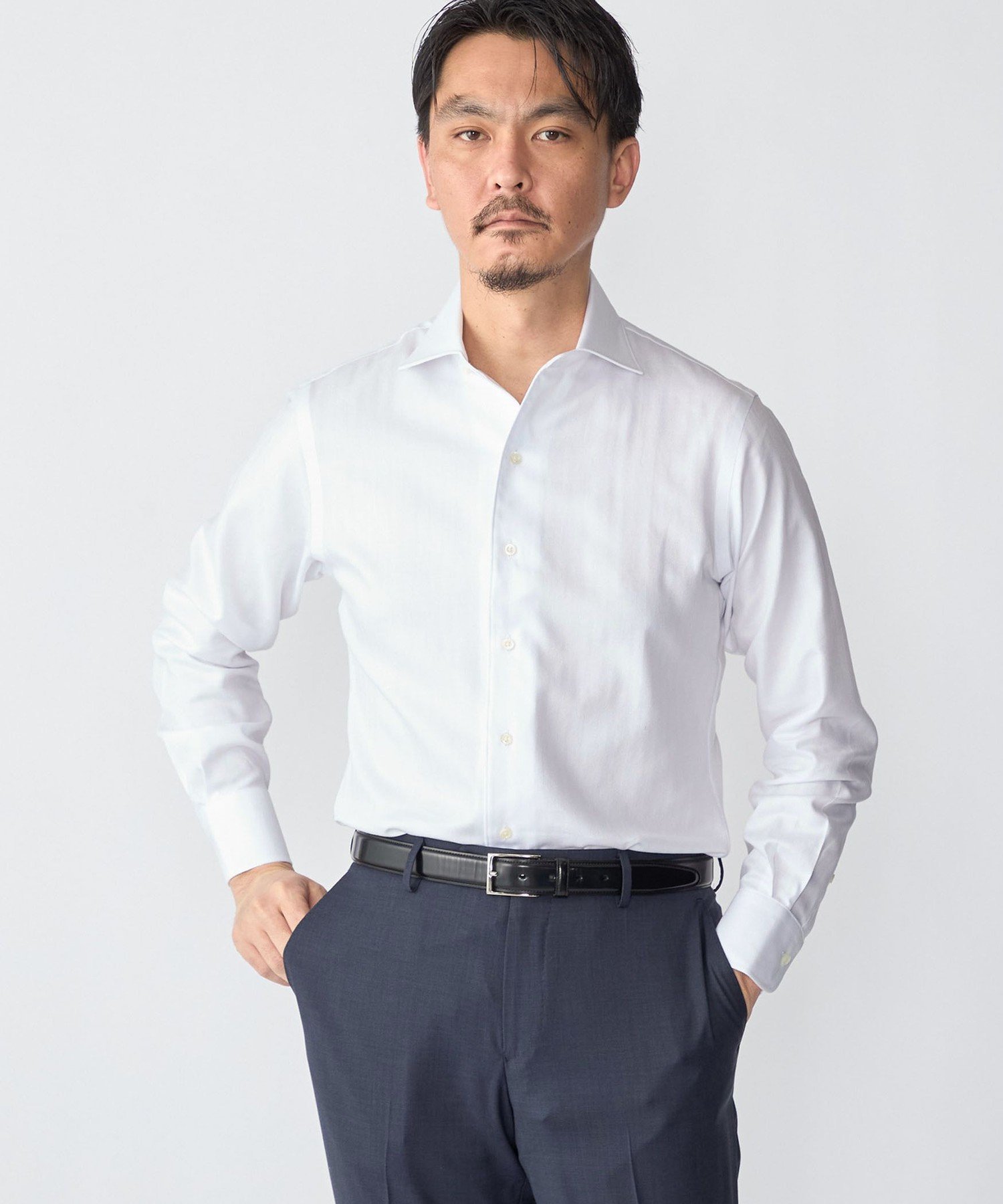 MEN SHIPS:＜FUNCTION＞イージーアイロン ヘリンボーン ワンピースカラー シャツ シップス トップス シャツ・ブラウス ホワイト