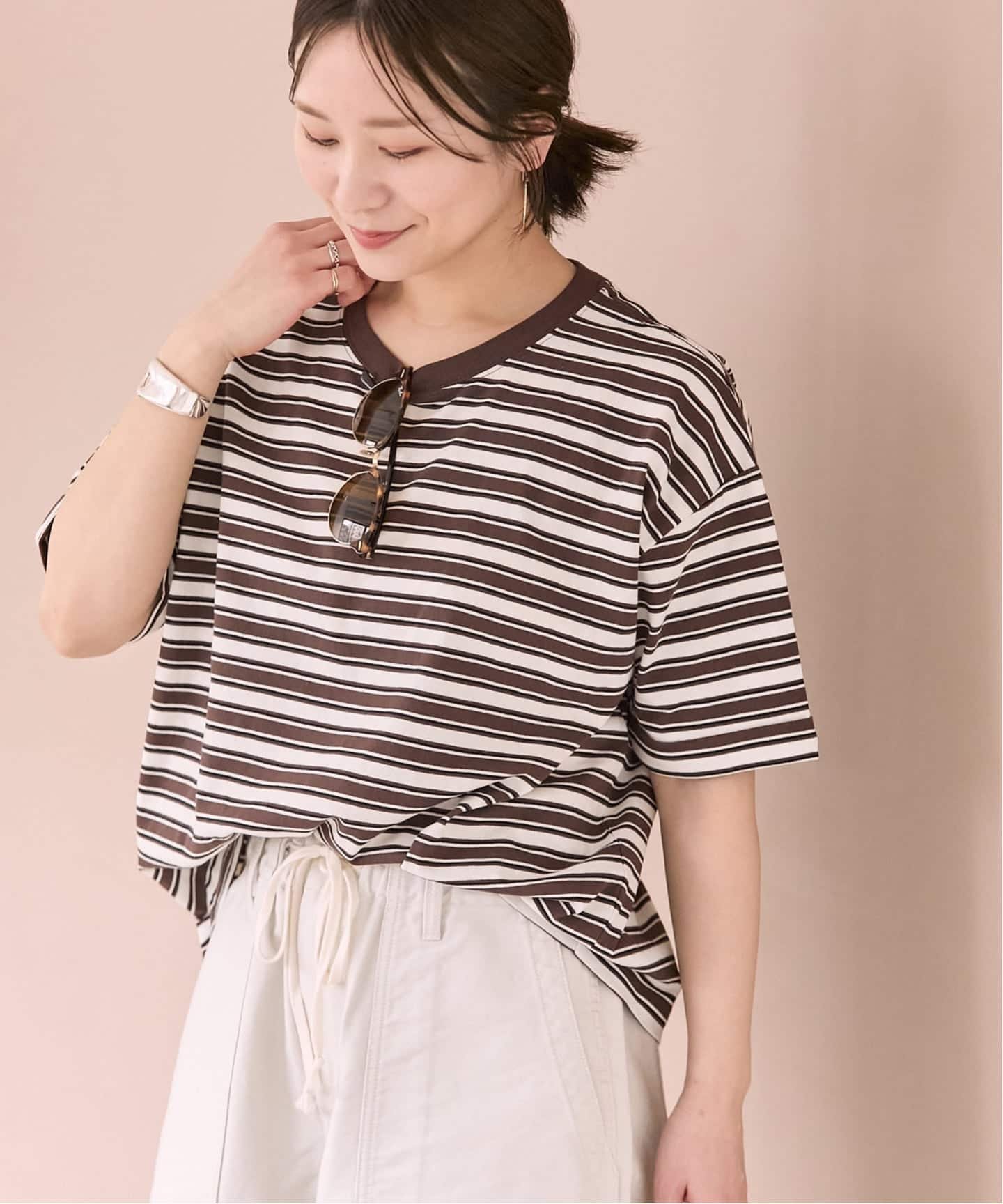 JOURNAL STANDARD 《追加2》汗ジミ防止ボーダービッグT ジャーナル スタンダード トップス カットソー・Tシャツ ブラック ブラウン ベージュ レッド