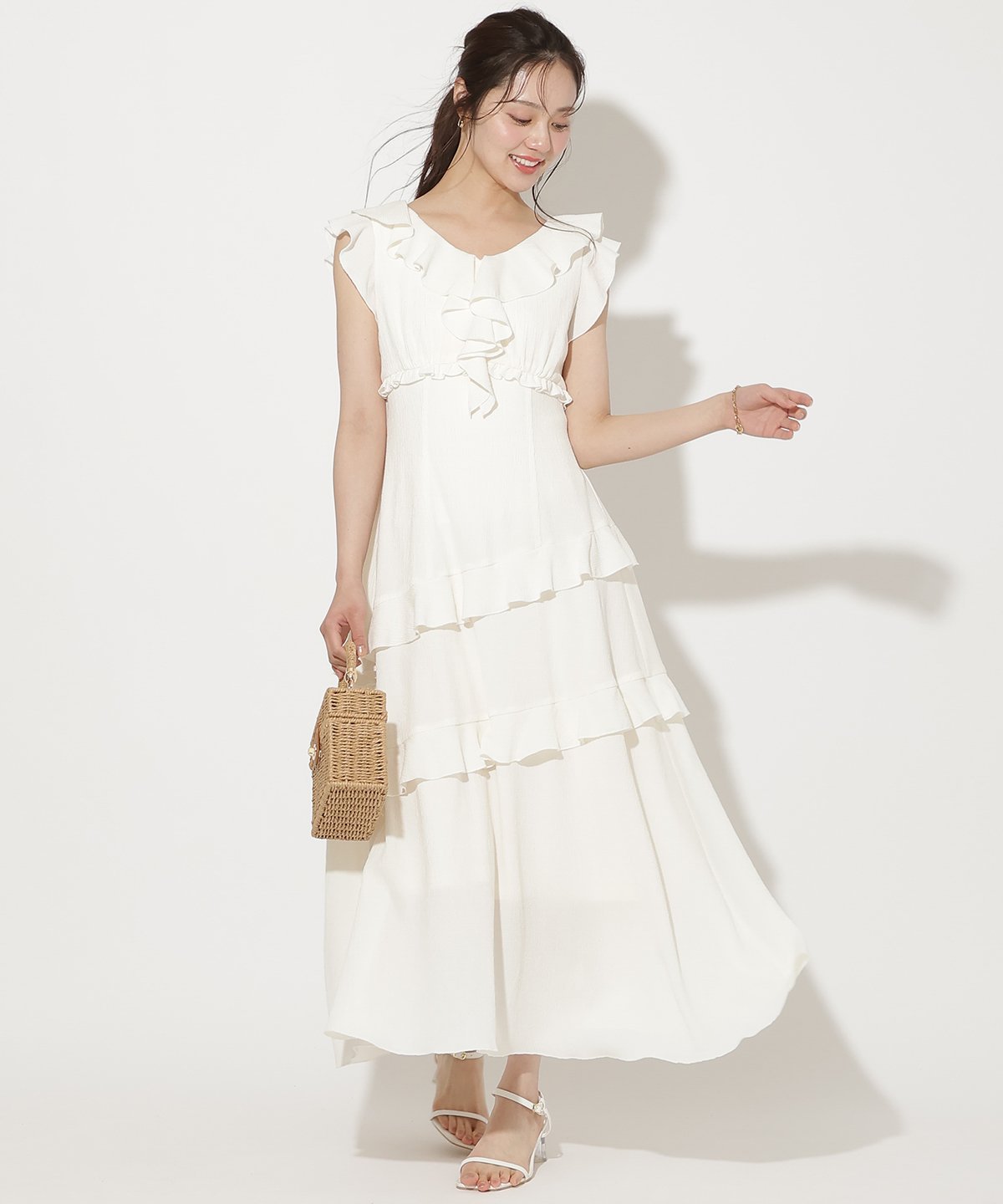 WILLSELECTION ラッフルフリルティアードワンピース ウィルセレクション ワンピース・ドレス その他のワンピース・ドレス ブラウン ホワイト【送料無料】