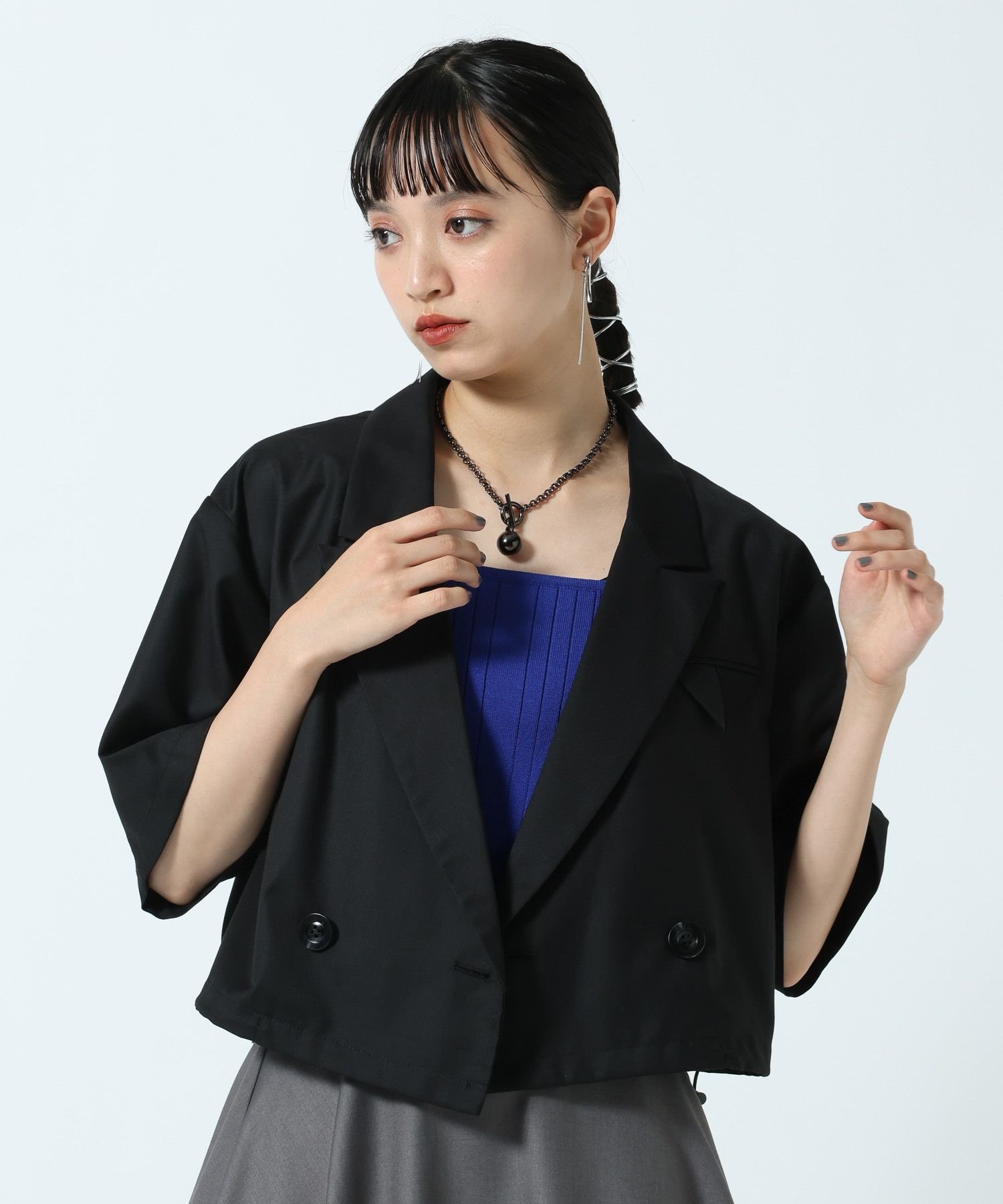 【SALE／49%OFF】PAGEBOY ドロストショートジャケット ページボーイ ジャケット・アウター テーラードジャケット・ブレザー ブラック グレー【送料無料】