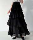 【SALE/55%OFF】JUNOAH シアープリーツティアードスカート ジュノア スカート ロング・マキシスカート ホワイト ブラック グレー