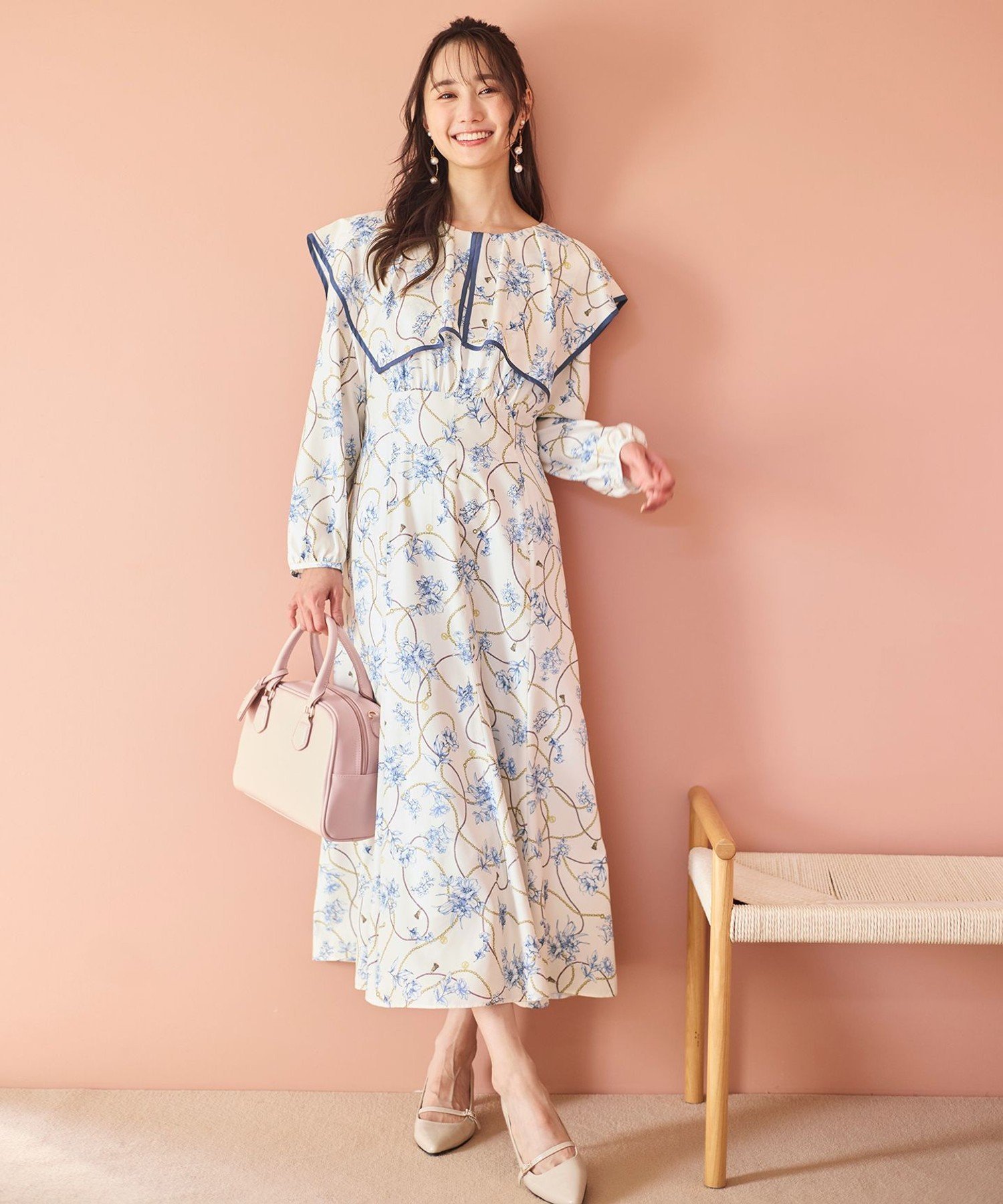【SALE／30%OFF】ANY SIS 【洗える】スカーフデザインプリント ワンピース エニィスィス ワンピース・ドレス ワンピース ネイビー ホワイト【送料無料】