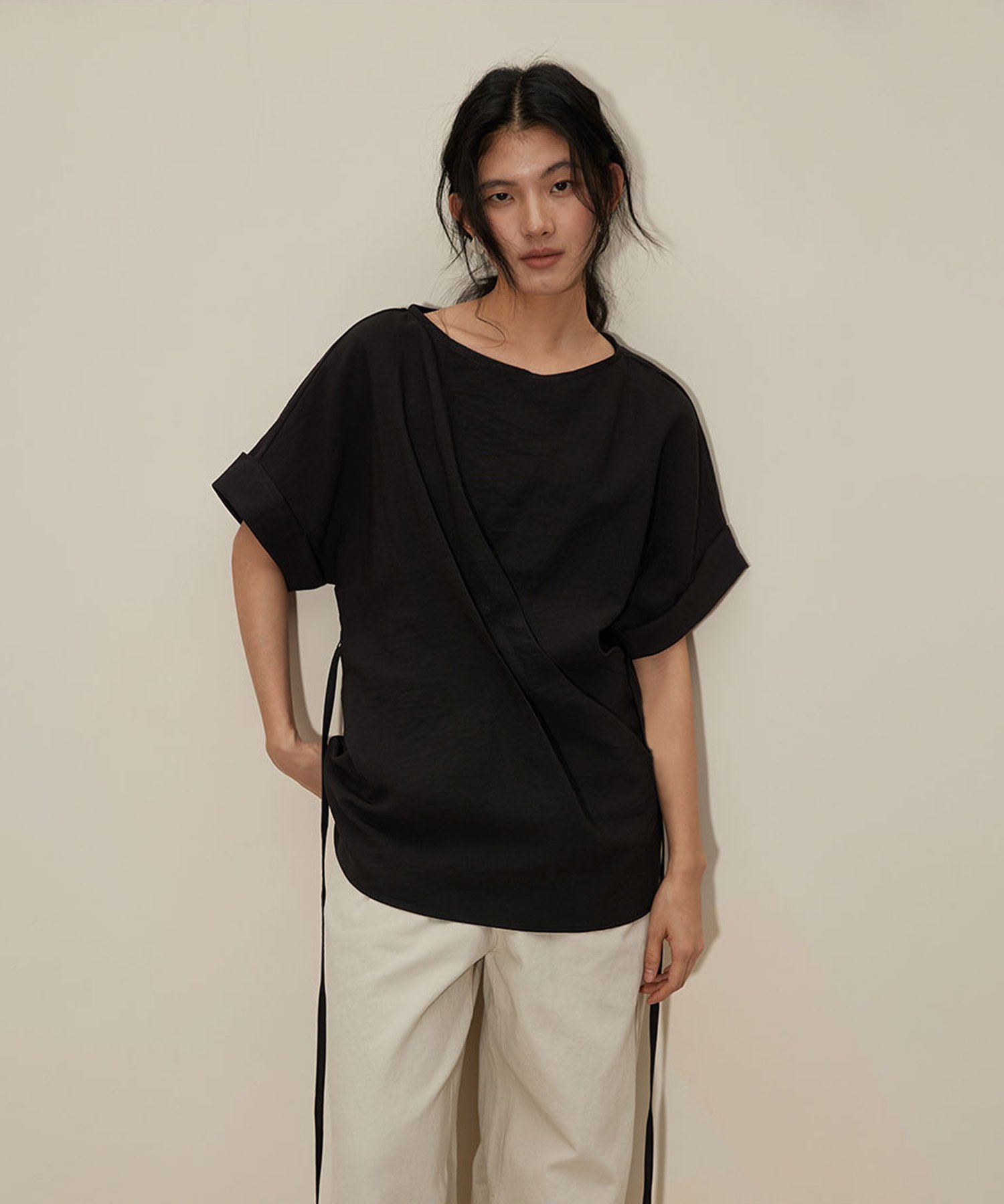 【SALE／20%OFF】DECADE CLASSIC DECADE CLASSIC ハーフスリーブ タック TEE ディケイドクラシック トップス カットソー・Tシャツ ベージュ ブラック【送料無料】