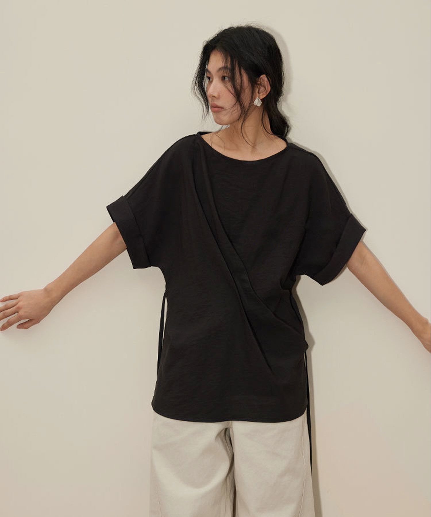 【SALE／20%OFF】DECADE CLASSIC DECADE CLASSIC ハーフスリーブ タック TEE ディケイドクラシック トップス カットソー・Tシャツ ベージュ ブラック【送料無料】