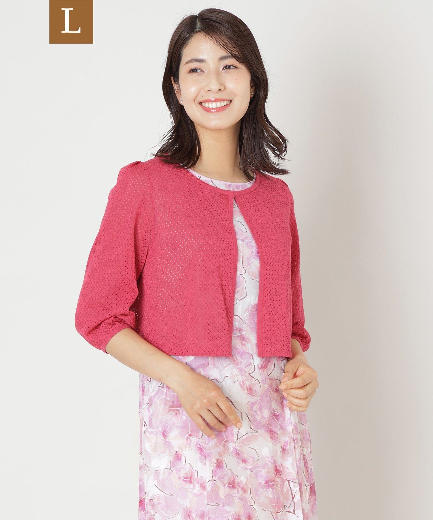 TO BE CHIC 【L】アイレット透かし編み ニットボレロ サンヨー エルサイズ トップス ニット ネイビー ピンク ホワイト