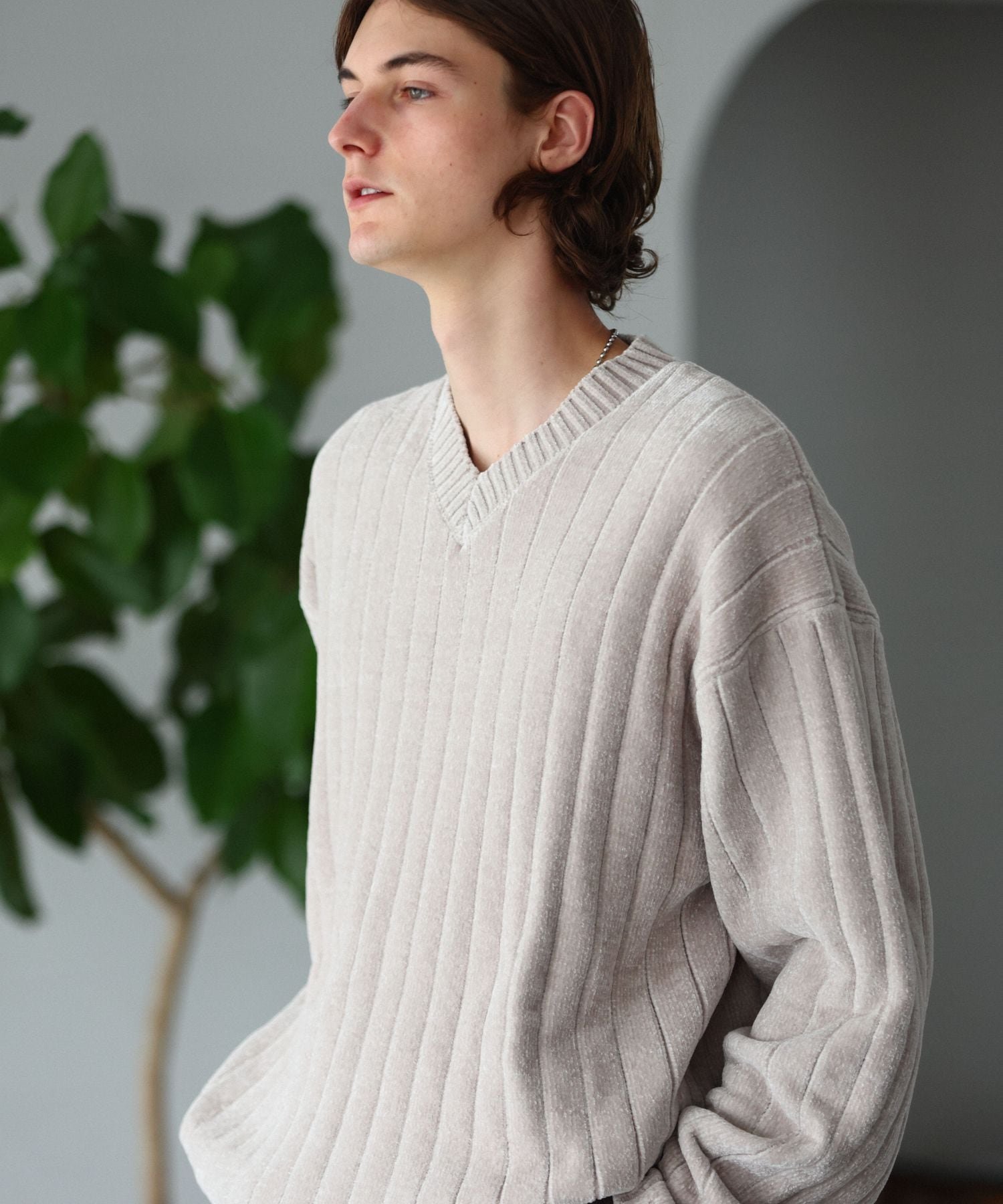 niko and ... モールニットVネックプルオーバー ニコアンド トップス ニット グレー ブラウン【送料無料】