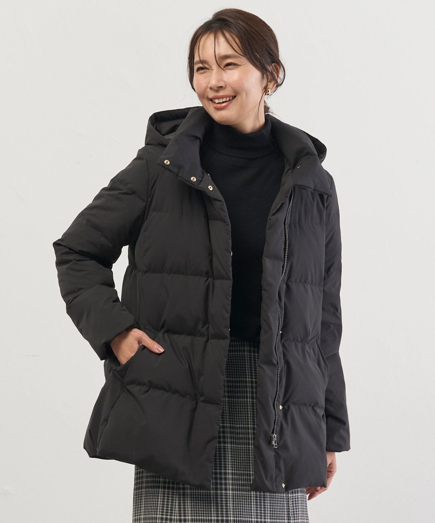 J.PRESS 【洗える・2way】タフタダウン ミドル丈 コート ジェイプレス ジャケット・アウター ダウンジャケット・ダウンベスト ブラック ブラウン ホワイト