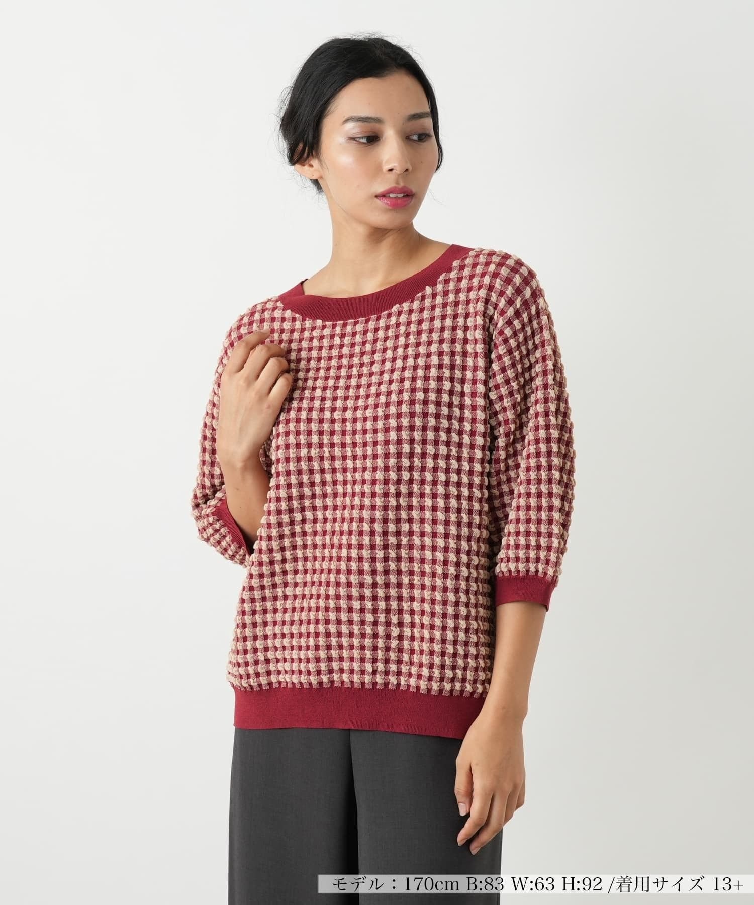 【SALE／50%OFF】Leilian PLUS HOUSE セーター【BOURGE】 レリアン　プラスハウス トップス ニット ブラック ワインレッド【送料無料】