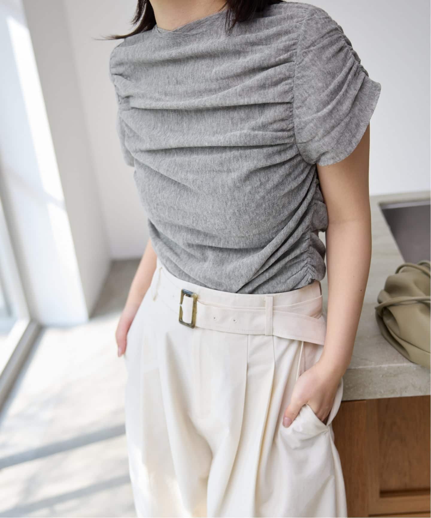 【SALE／30%OFF】SLOBE IENA ギャザーミニプルオーバー スローブ イエナ トップス ニット レッド グレー【送料無料】
