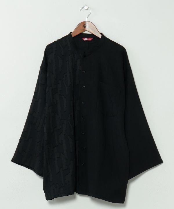 カヤ 【カヤ】片身替わりメンズバンドカラーシャツ アミナコレクション トップス シャツ・ブラウス ベージュ ブラック グレー