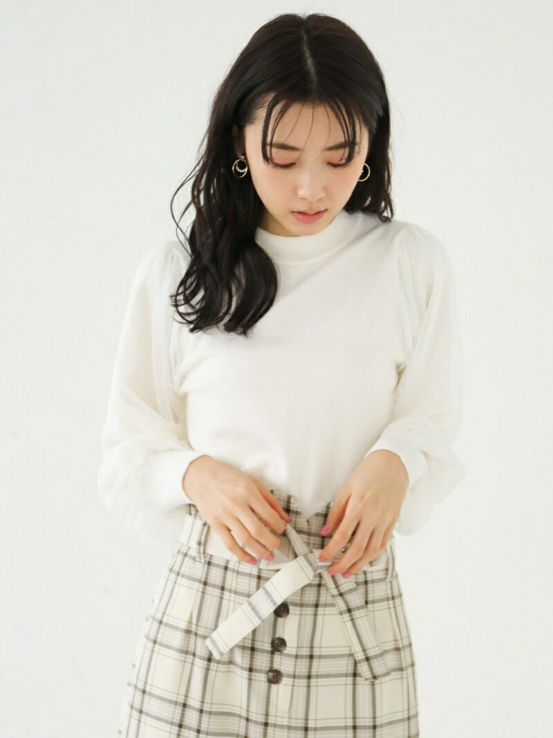 【SALE／80%OFF】earth music&ecology ドットチュール袖ニットプルオーバー アースミュージック&エコロジー トップス ニット ブルー ピンク ブラック ホワイトのサムネイル