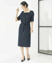 MICHEL KLEIN ストレッチスクエアネックワンピース(セットアップ対応) ミッシェルクラン ワンピース・ドレス ワンピース グレー ネイビー【送料無料】
