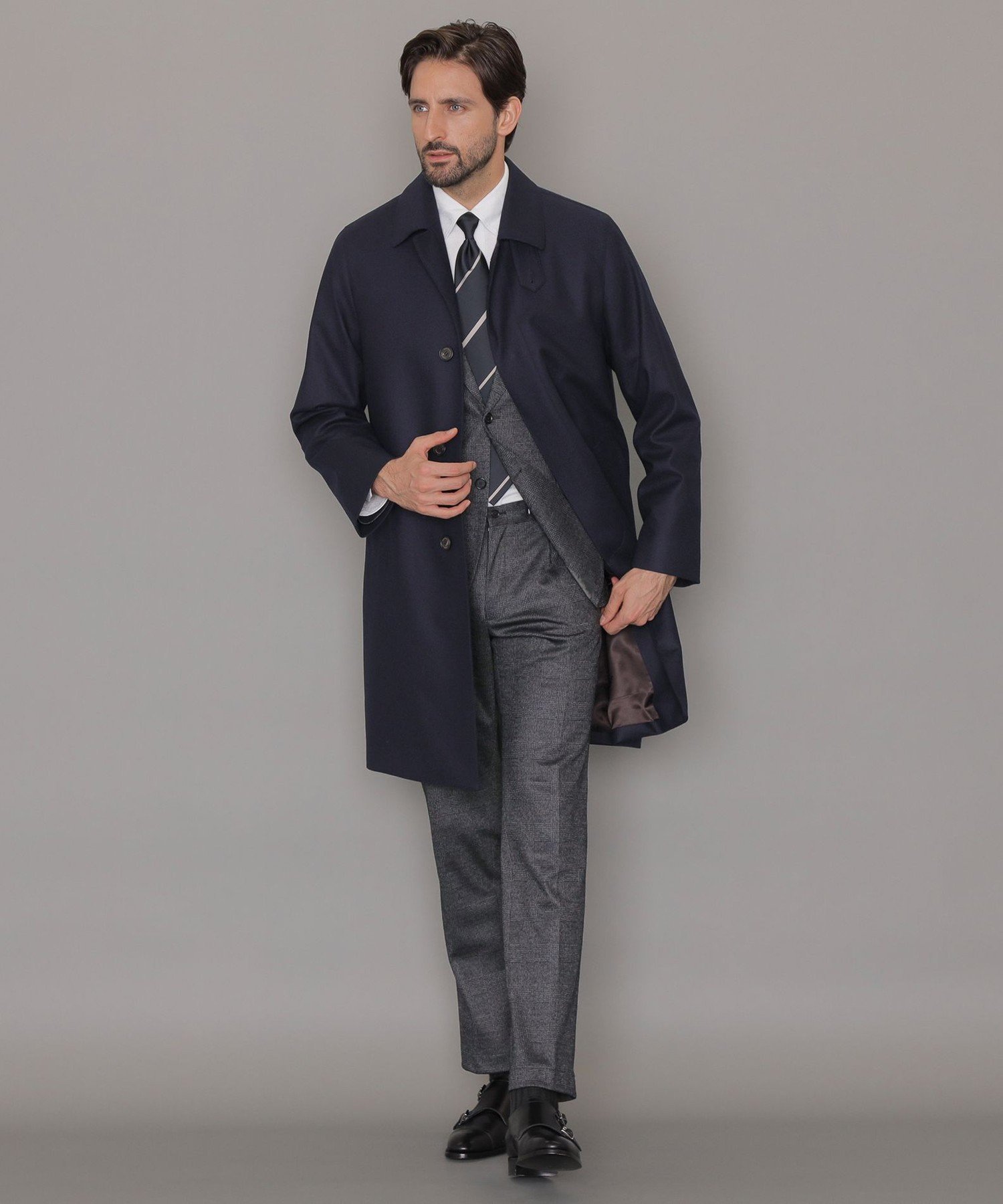 MACKINTOSH LONDON 【DUNFORD】【Loro Piana Fabric】ウールツイルステンカラーコート マッキントッシュ ロンドン ジャケット・アウター ステンカラーコート ネイビー ブラウン【送料無料】