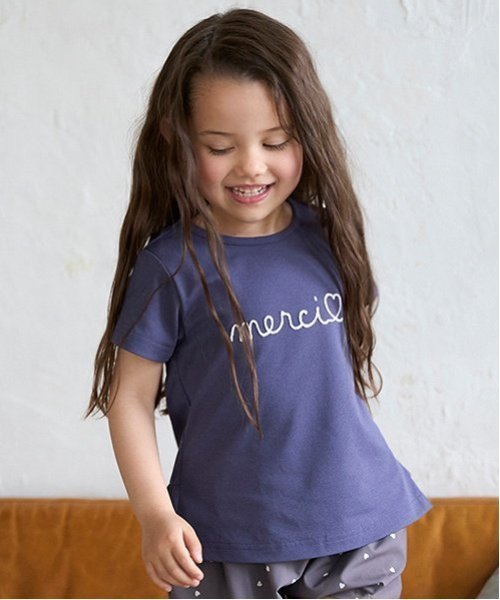 【SALE／50%OFF】petit main 【水陸両用】ロゴ刺しゅうTシャツ(キッズサイズ) ナルミヤオンライン トップス カットソー・Tシャツ パープル カーキグリーン ホワイト ネイビーのサムネイル