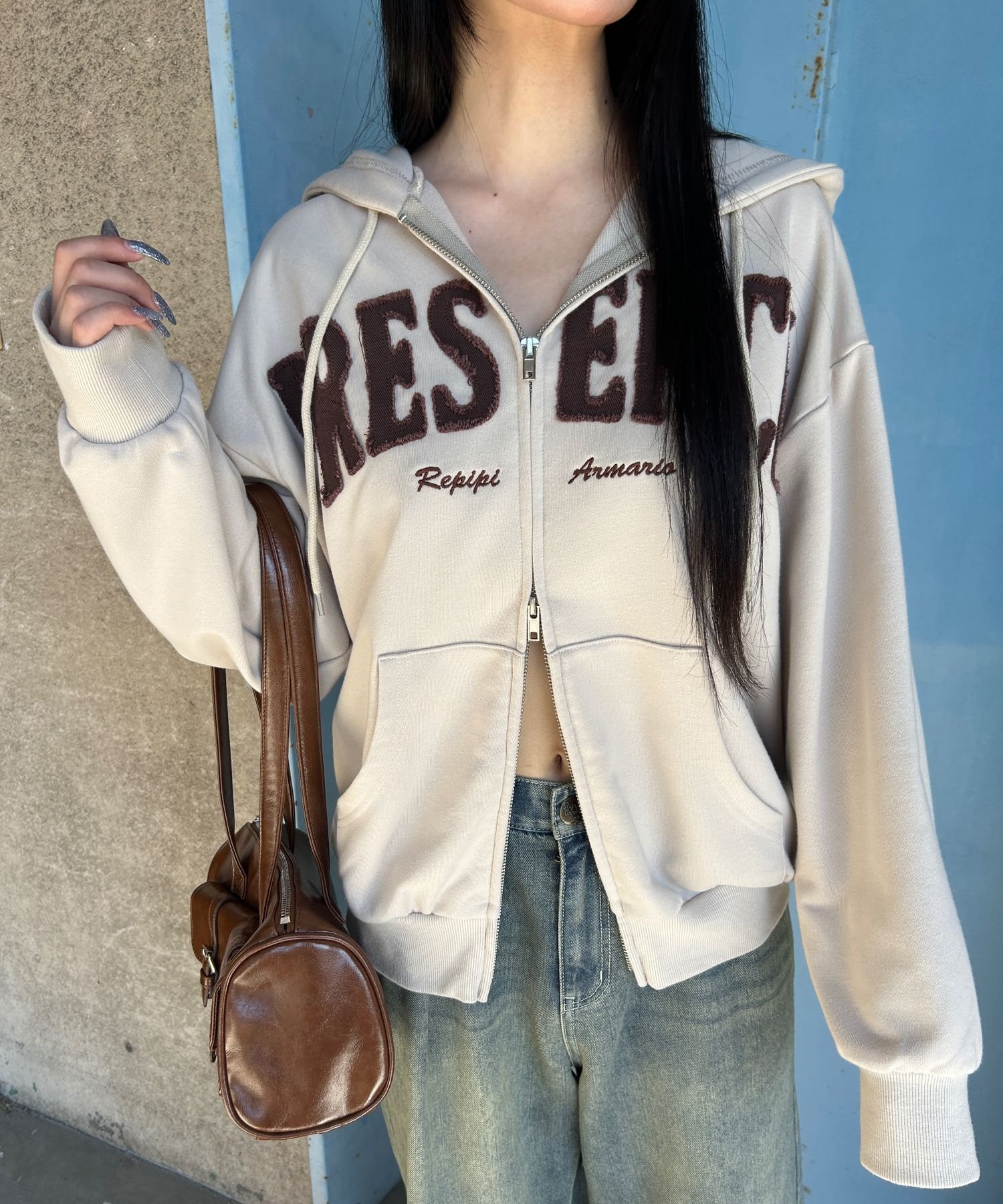 repipi armario ワッペンルーズZIPパーカー レピピアルマリオ トップス スウェット・トレーナー グレー ベージュ【送料無料】のサムネイル
