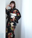 Nico@ntique ニコアンティーク 浴衣3点セット 黒地にアンティークローケツ柄 Fサイズ ウタタネ 着物・浴衣・和装小物 浴衣【送料無料】