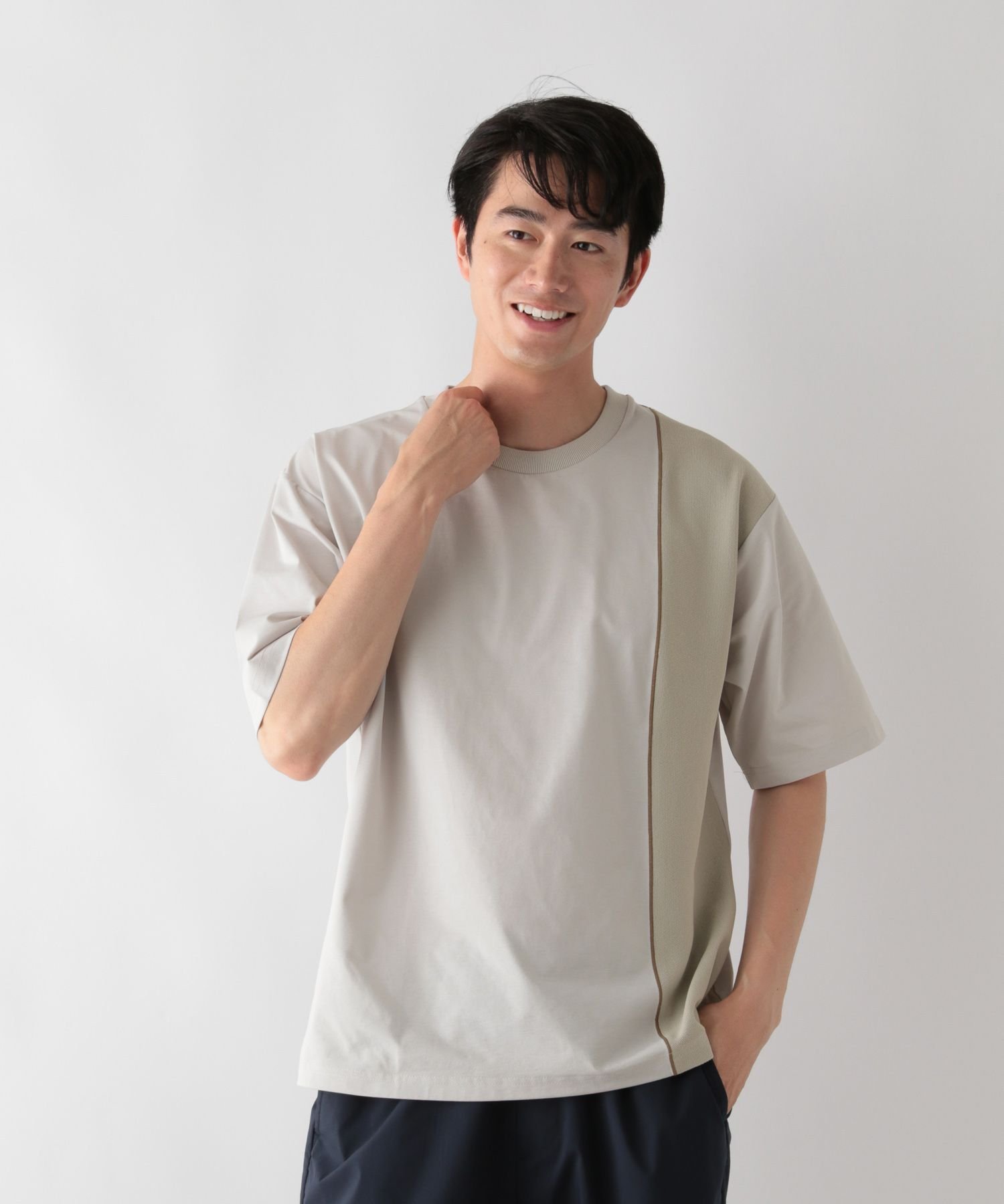 サラサラ快適DRY/切り替えTシャツ2/半袖/498708 グローバルワーク トップス カットソー・Tシャツ ブラック グレー