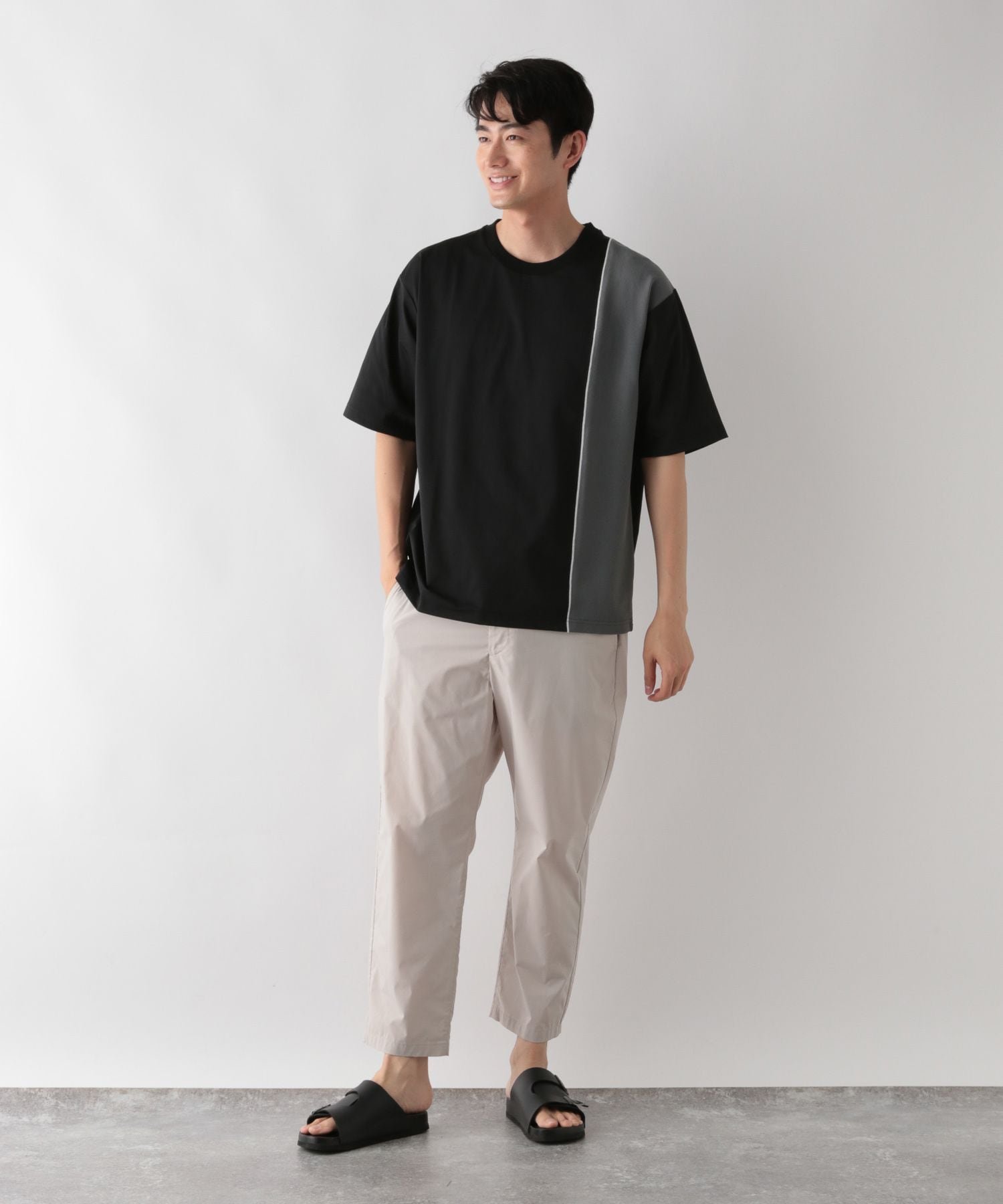 サラサラ快適DRY/切り替えTシャツ2/半袖/498708 グローバルワーク トップス カットソー・Tシャツ ブラック グレー
