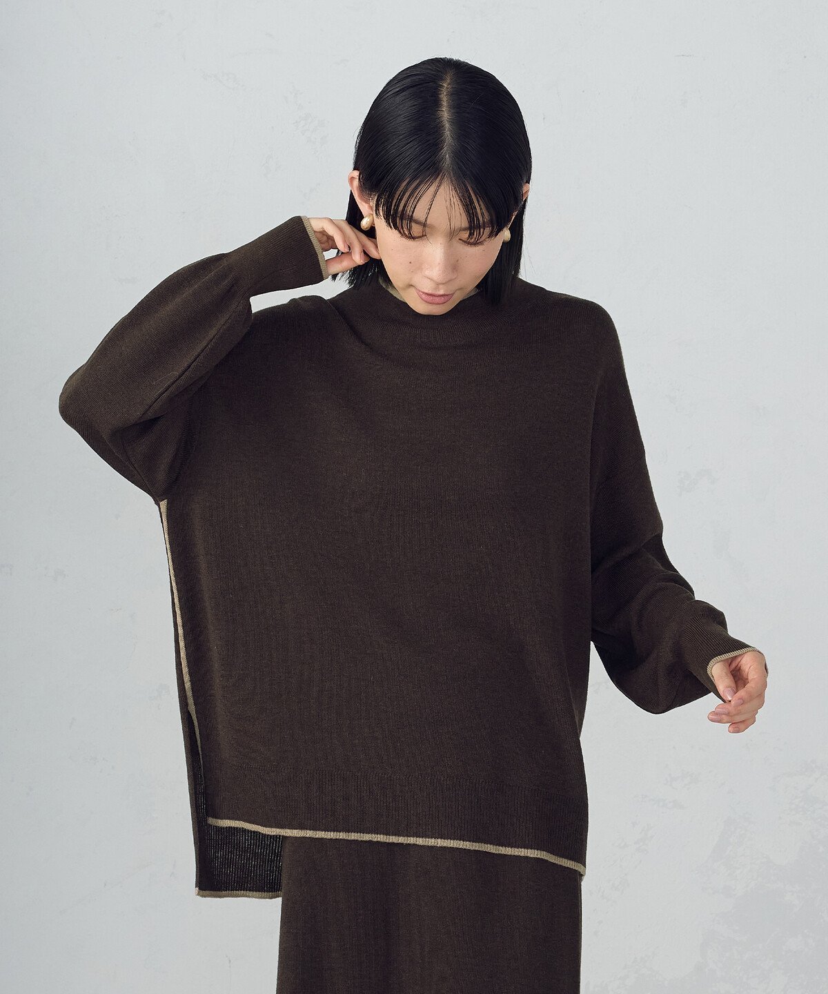 COMME CA ISM ライン配色 ボトルネックニットプルオーバー / セットアップ対応 コムサイズム トップス ニット ブラウン ブラック【送料無料】のサムネイル