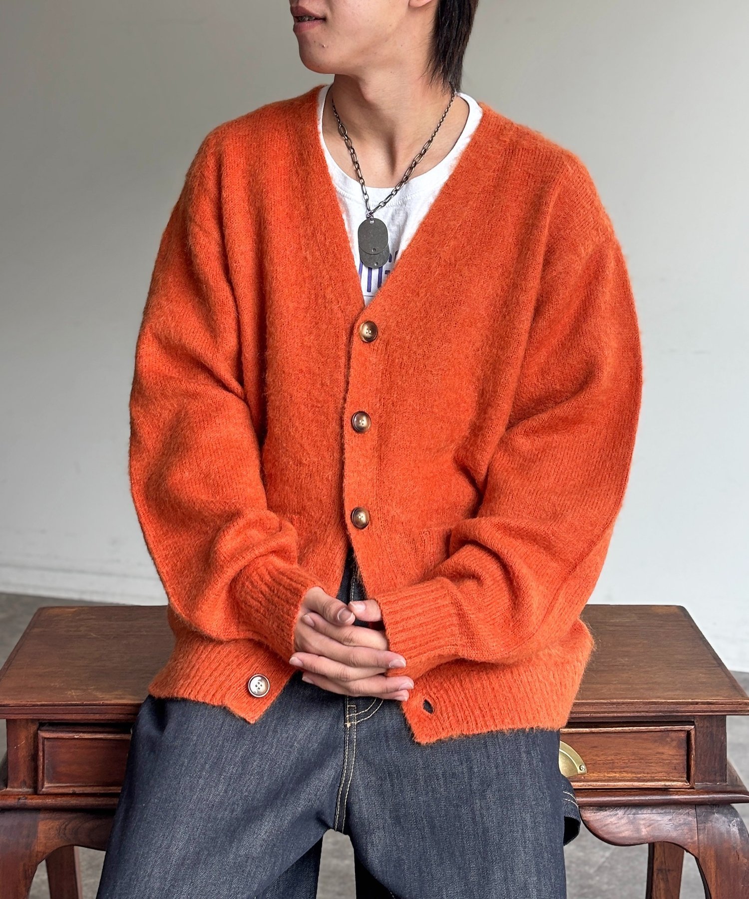 CPCM モヘア混シャギーカーディガン シーピーシーエム トップス カーディガン グリーン ネイビー オレンジ グレー【送料無料】