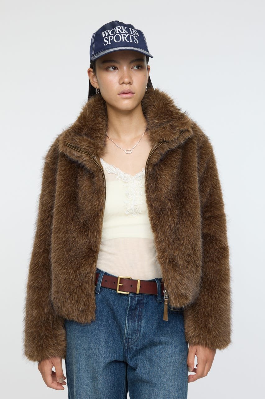 MOUSSY 【otonaMUSE掲載】F/FUR STAND COLLAR ジャケット マウジー ジャケット・アウター ブルゾン・ジャンパー ベージュ ブラウン グレー【送料無料】のサムネイル