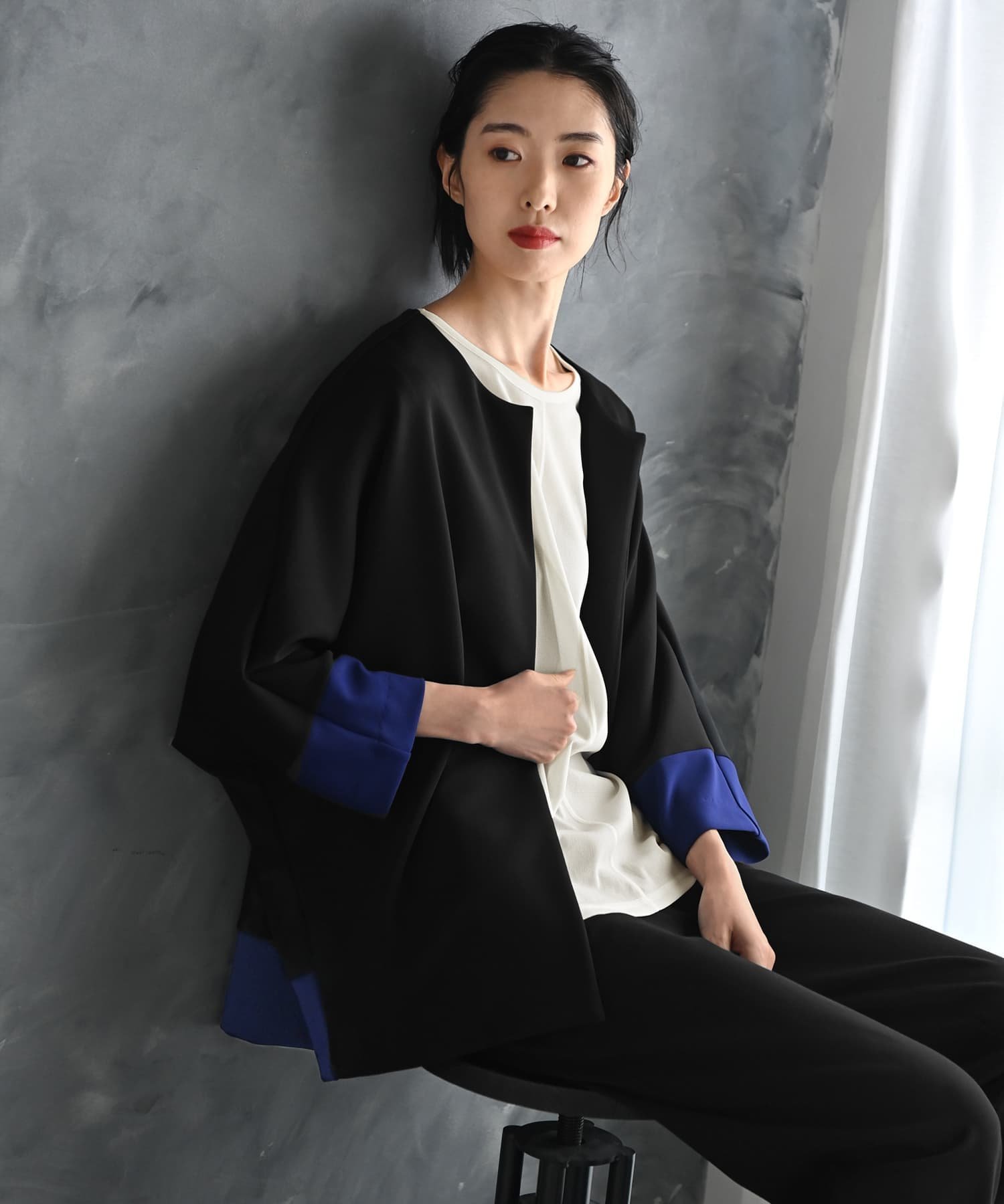 楽天Rakuten FashionSTYLE DELI 【BLK001】リラックスドルマン配色ジャケット スタイルデリ ジャケット・アウター ノーカラージャケット ブラック【送料無料】